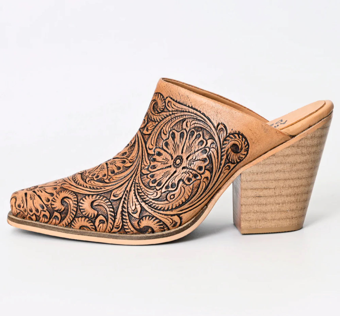 American Darling tooled genuine leather tooled heel booties