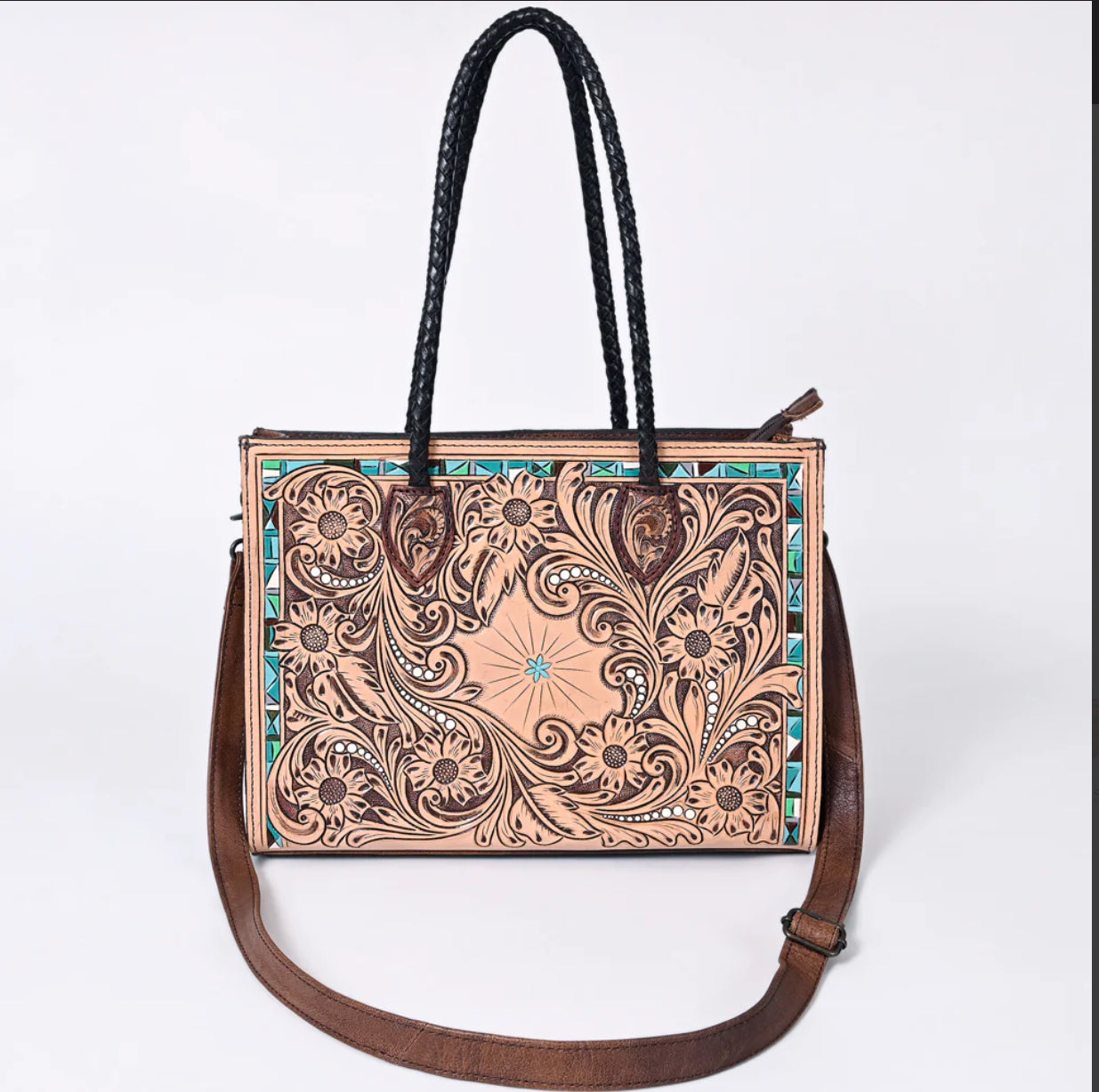 American Darling tooled leather turquoise tote