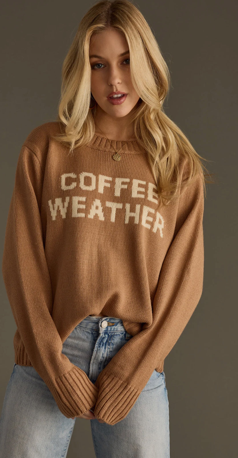 COFFEE WEATHER SWEATER - LIGHT BROWN