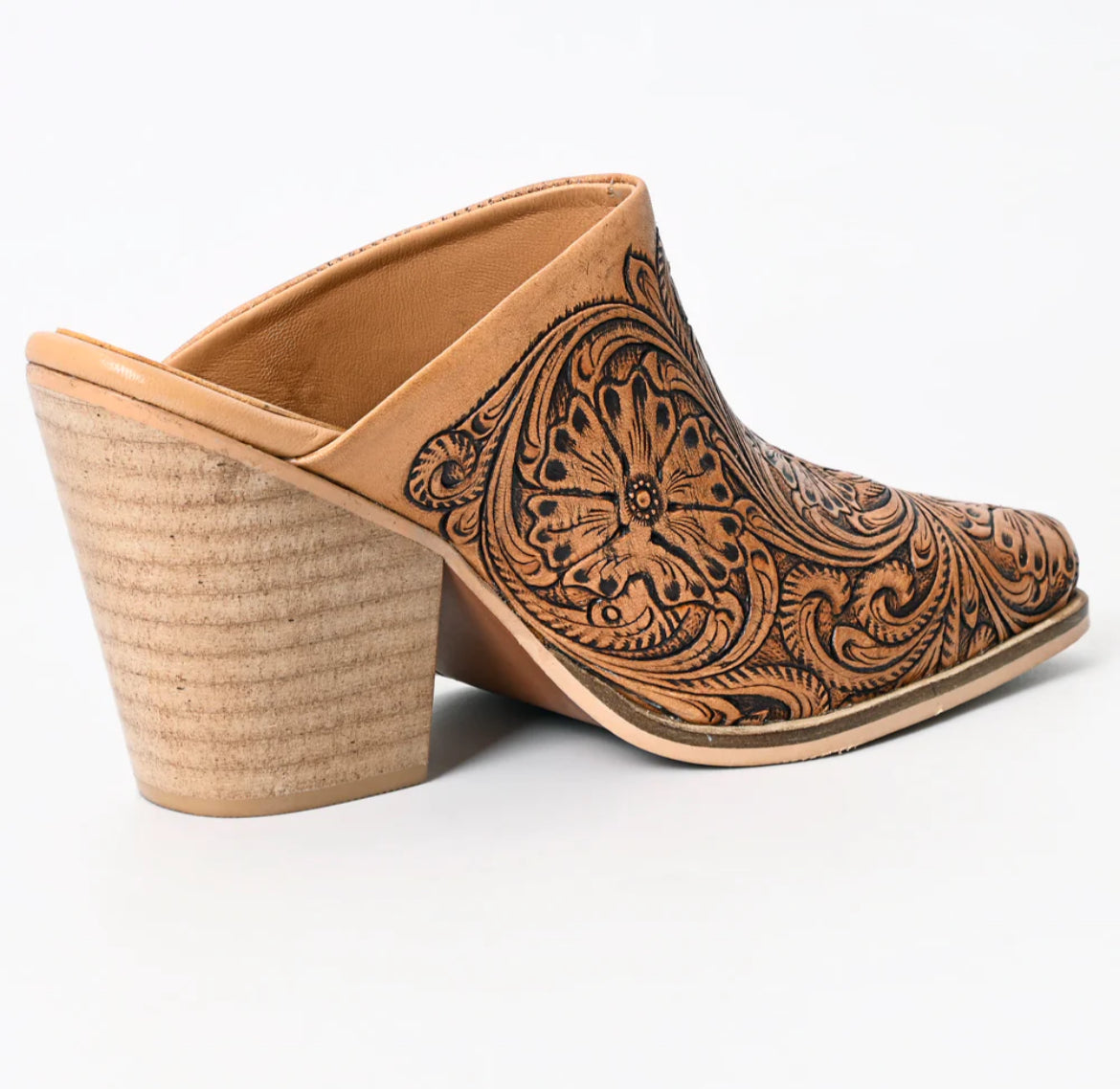 American Darling tooled genuine leather tooled heel booties