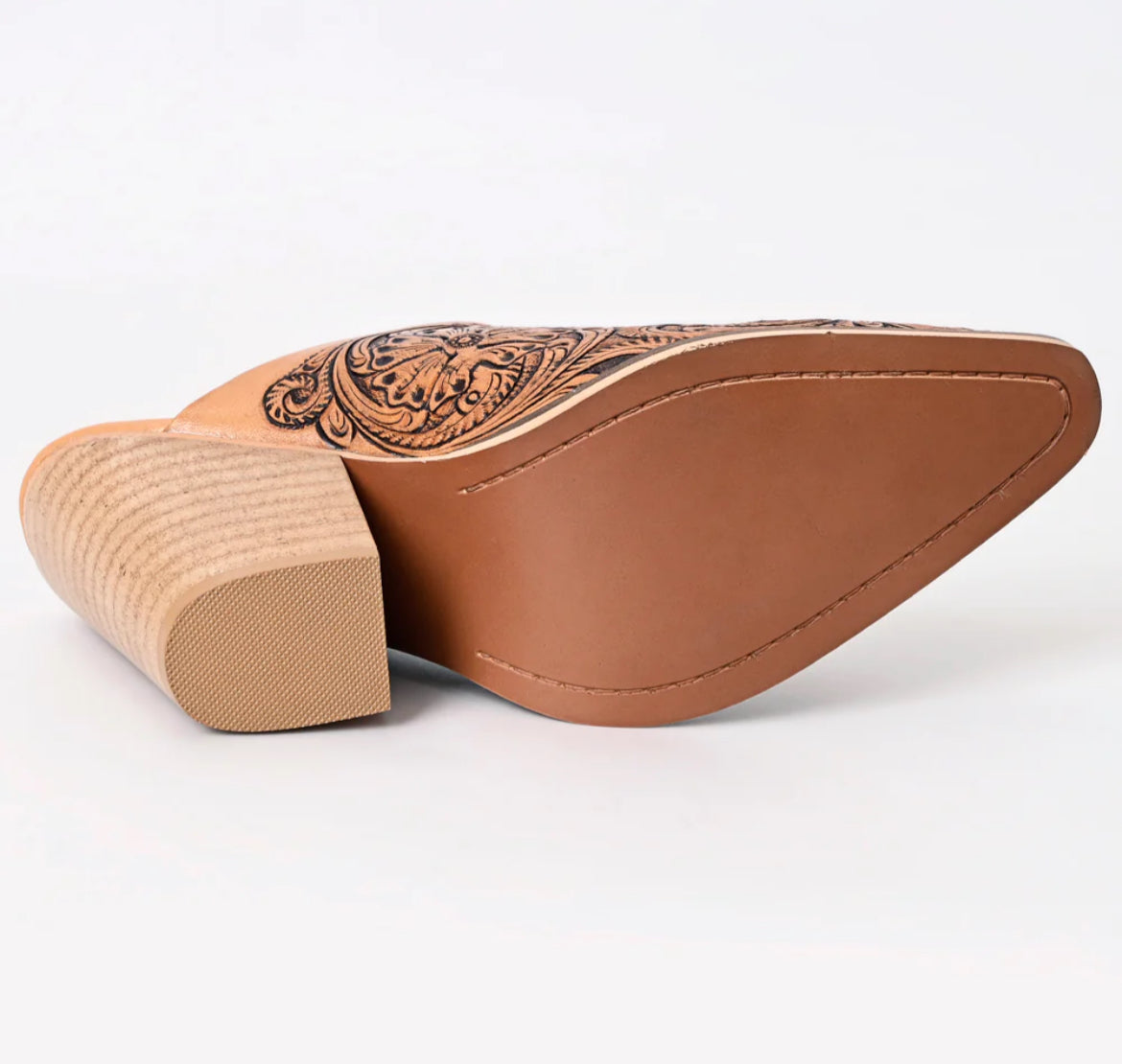 American Darling tooled genuine leather tooled heel booties