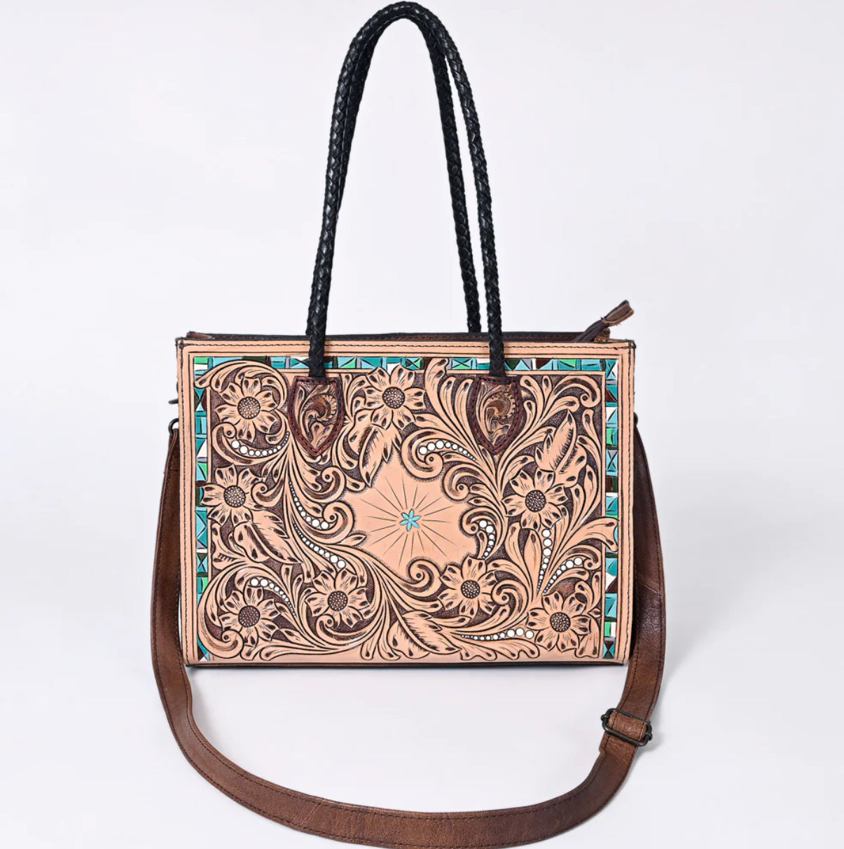 American Darling tooled leather turquoise tote