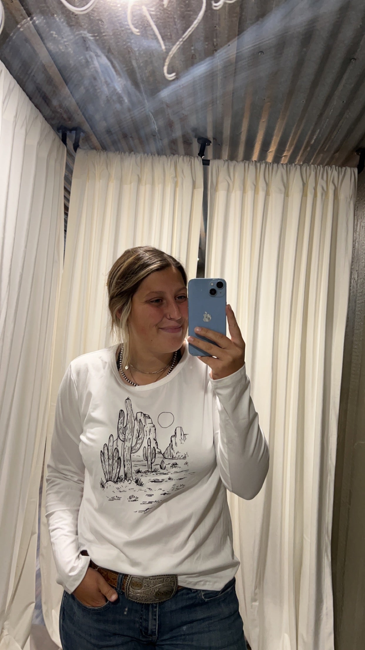 Western Desert Cactus Long sleeve Crew Tee