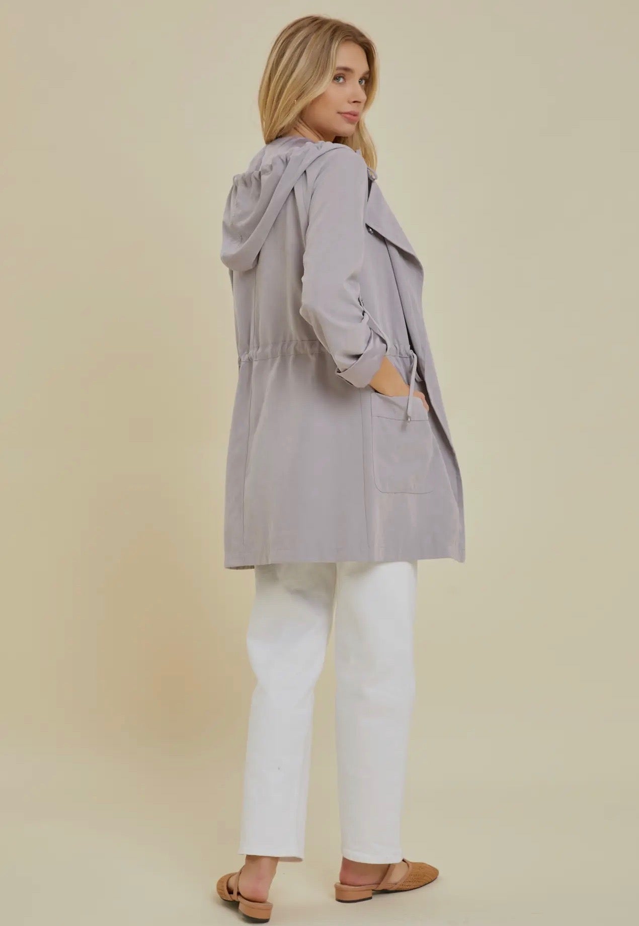 New peach-skin Long Hooded Jacket