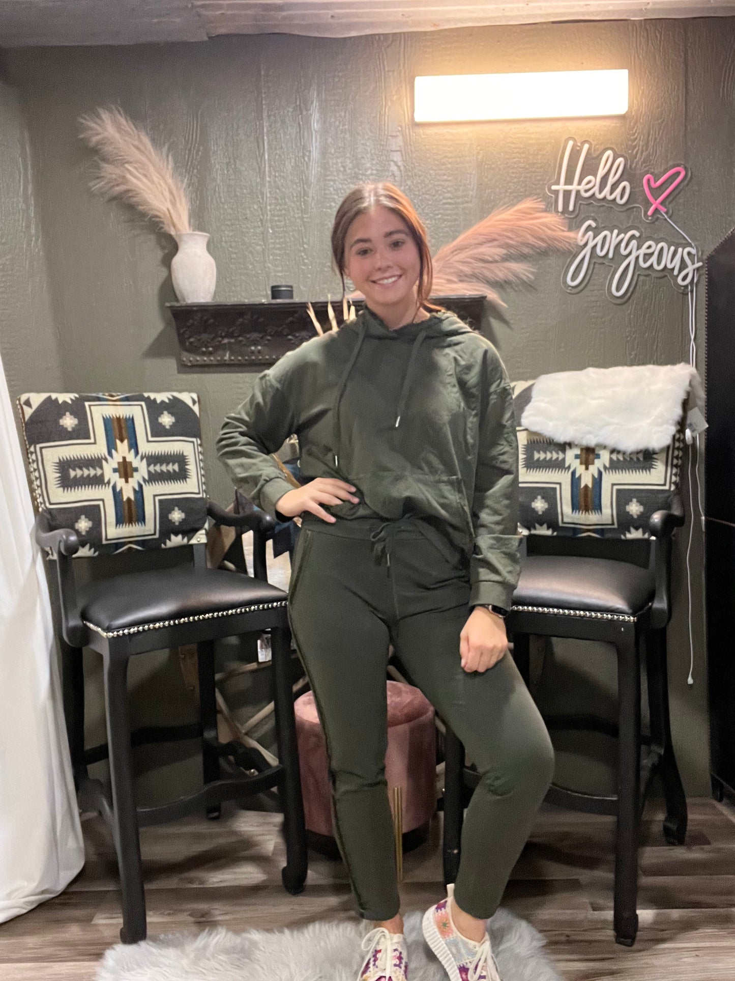 Green & Satin Cropped Pants From Italy