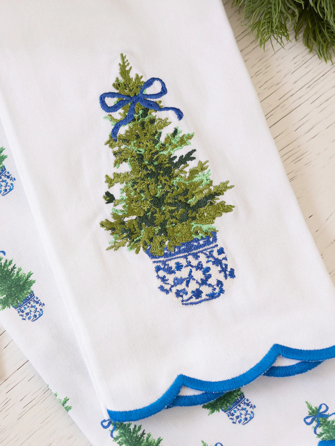 Mary Square Tea Towel | Embroidered Fancy + Festive