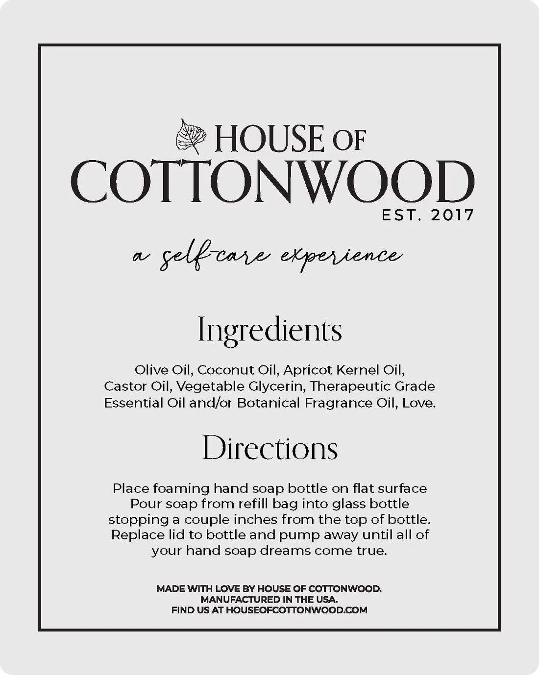 FOAMING HAND SOAP REFILL House of Cottonwood