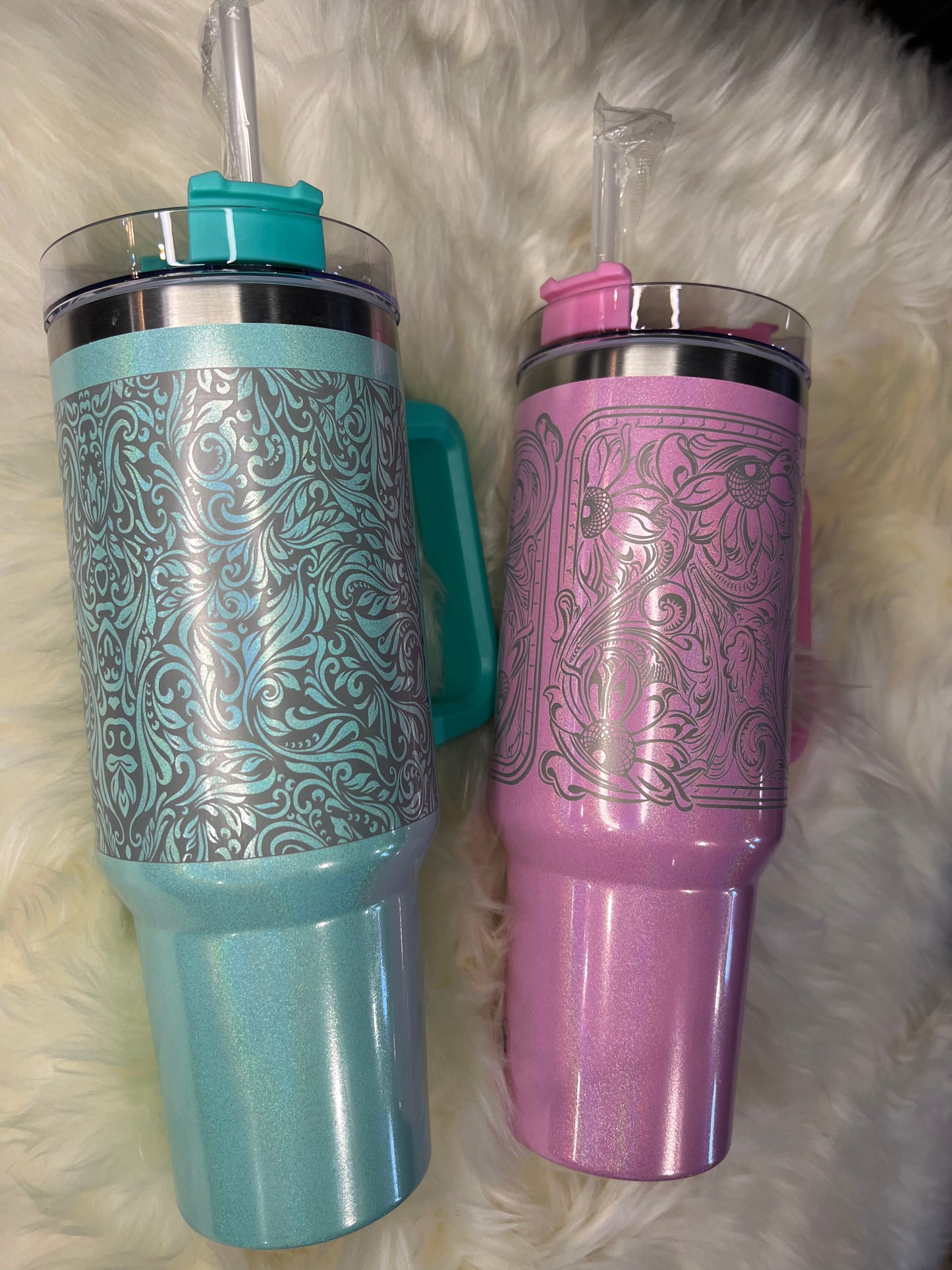 Custom Etched Tooled Leather Design Tumbler 40oz