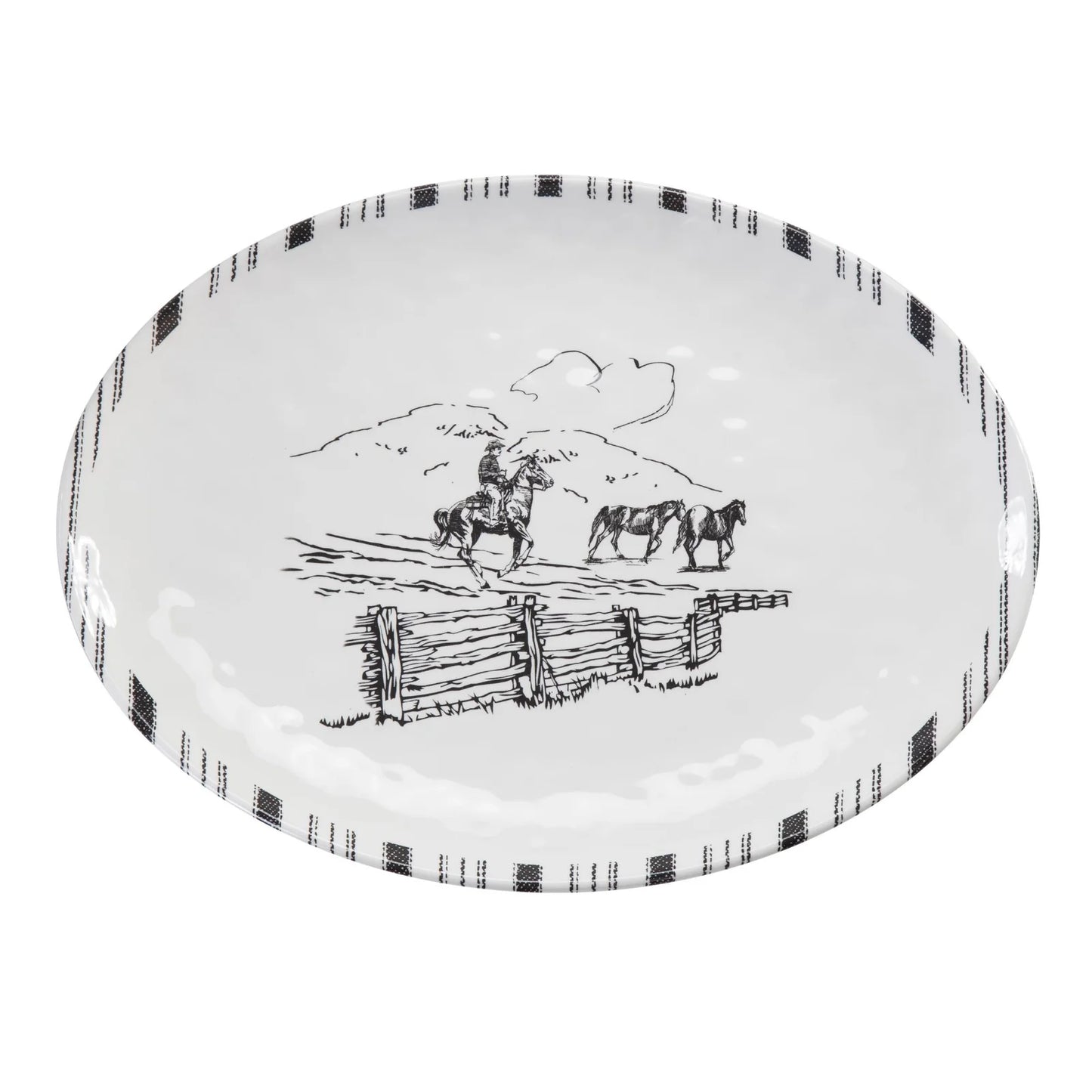 RANCH LIFE MELAMINE DINNERWARE SET W/ PLATTER AND SERVING BOWL