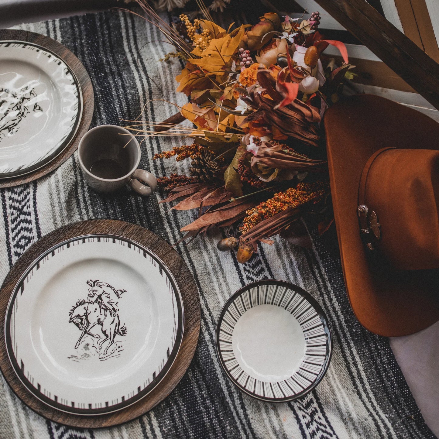 RANCH WESTERN LIFE MELAMINE 12 or 14 PIECE DINNERWARE