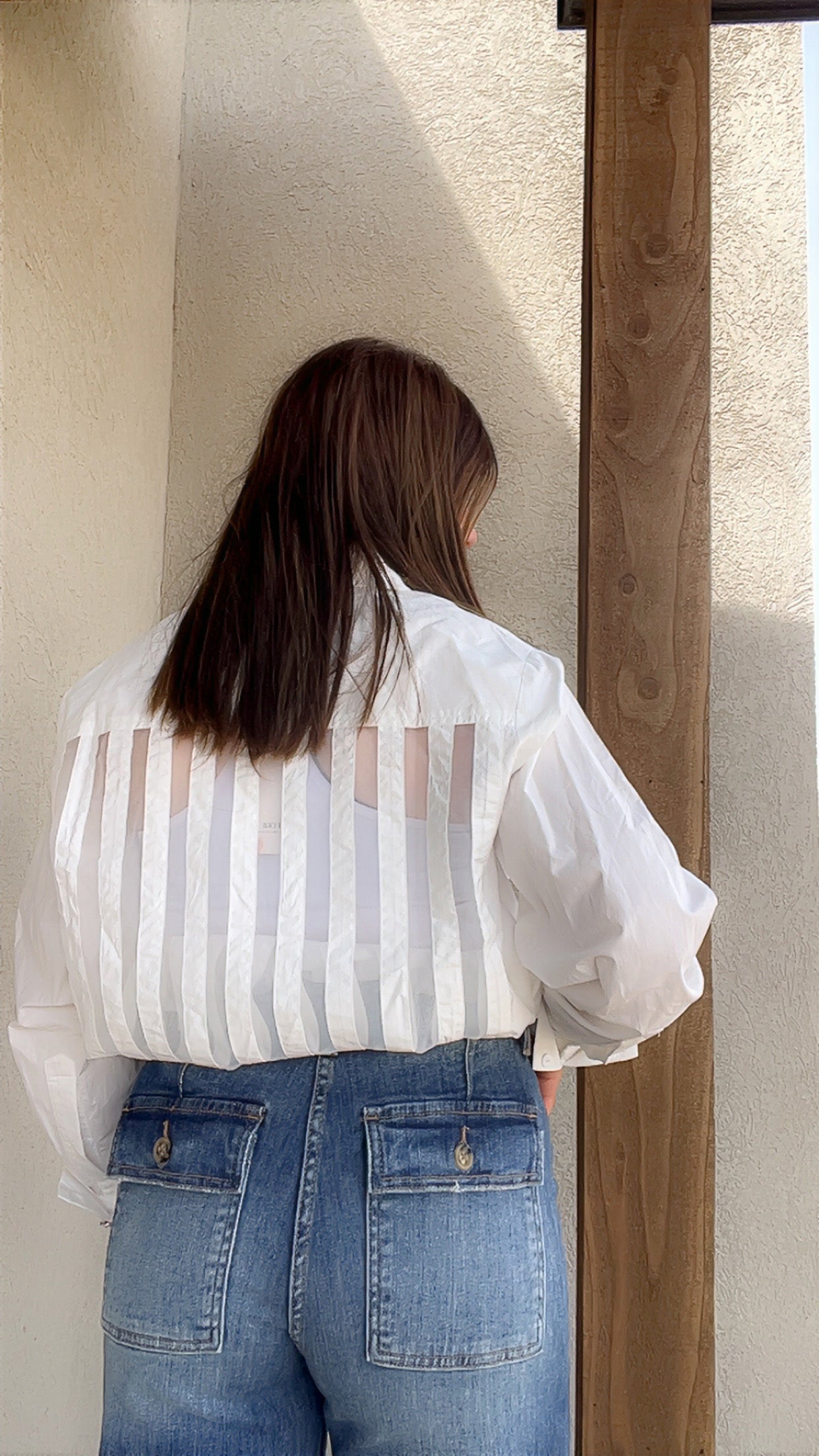 Poplin and Organza Contrast Button Up Shirt Top