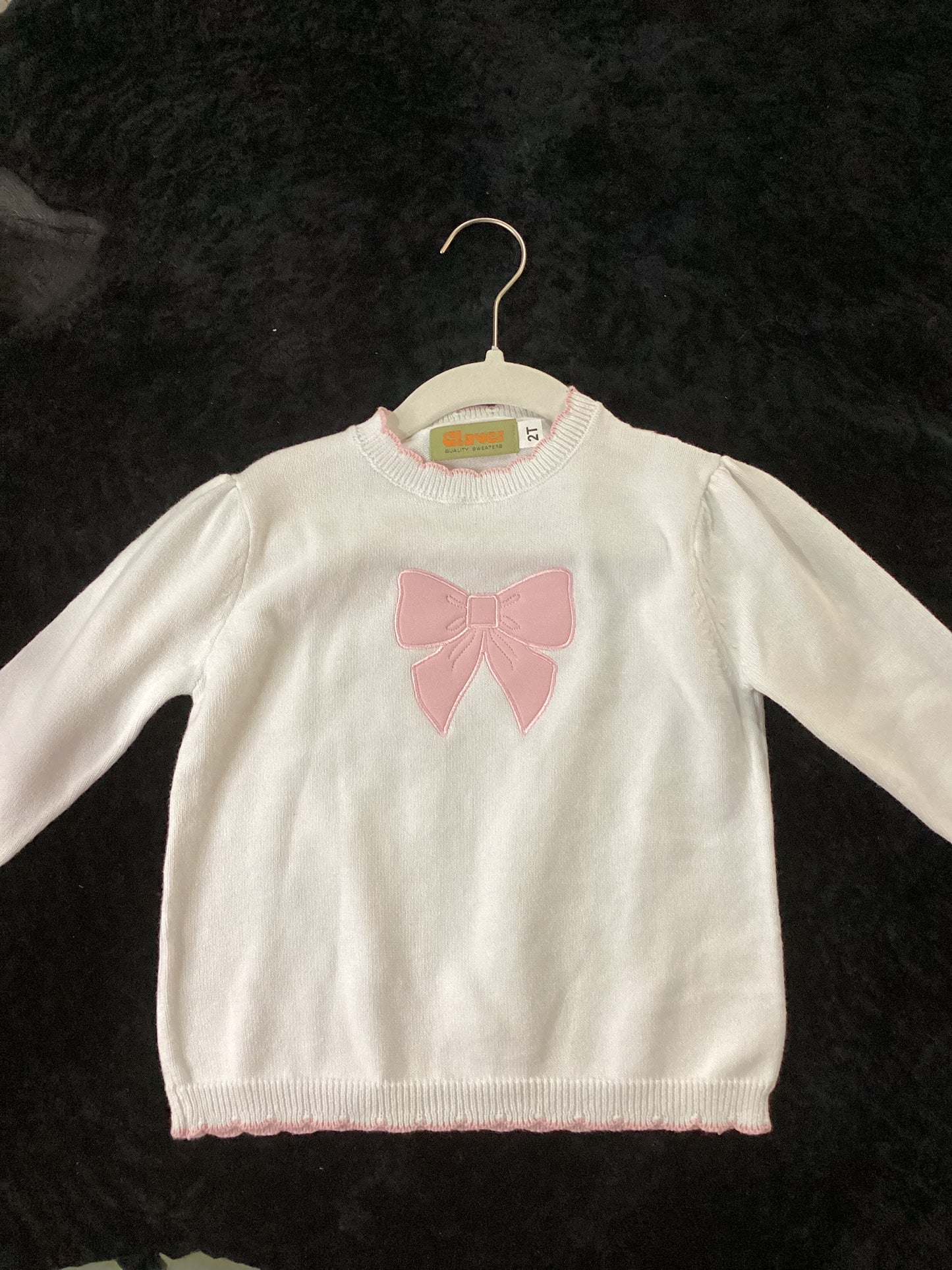 CLAVER - LIGHT PINK BOW SCALLOPED NECK SWEATER