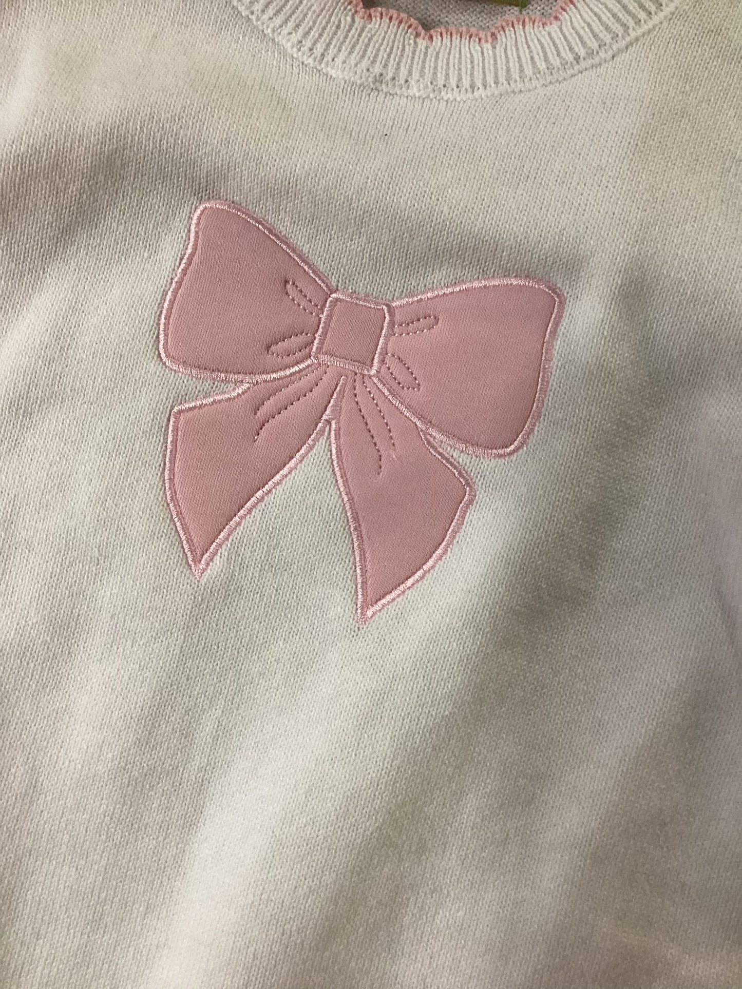 CLAVER - LIGHT PINK BOW SCALLOPED NECK SWEATER