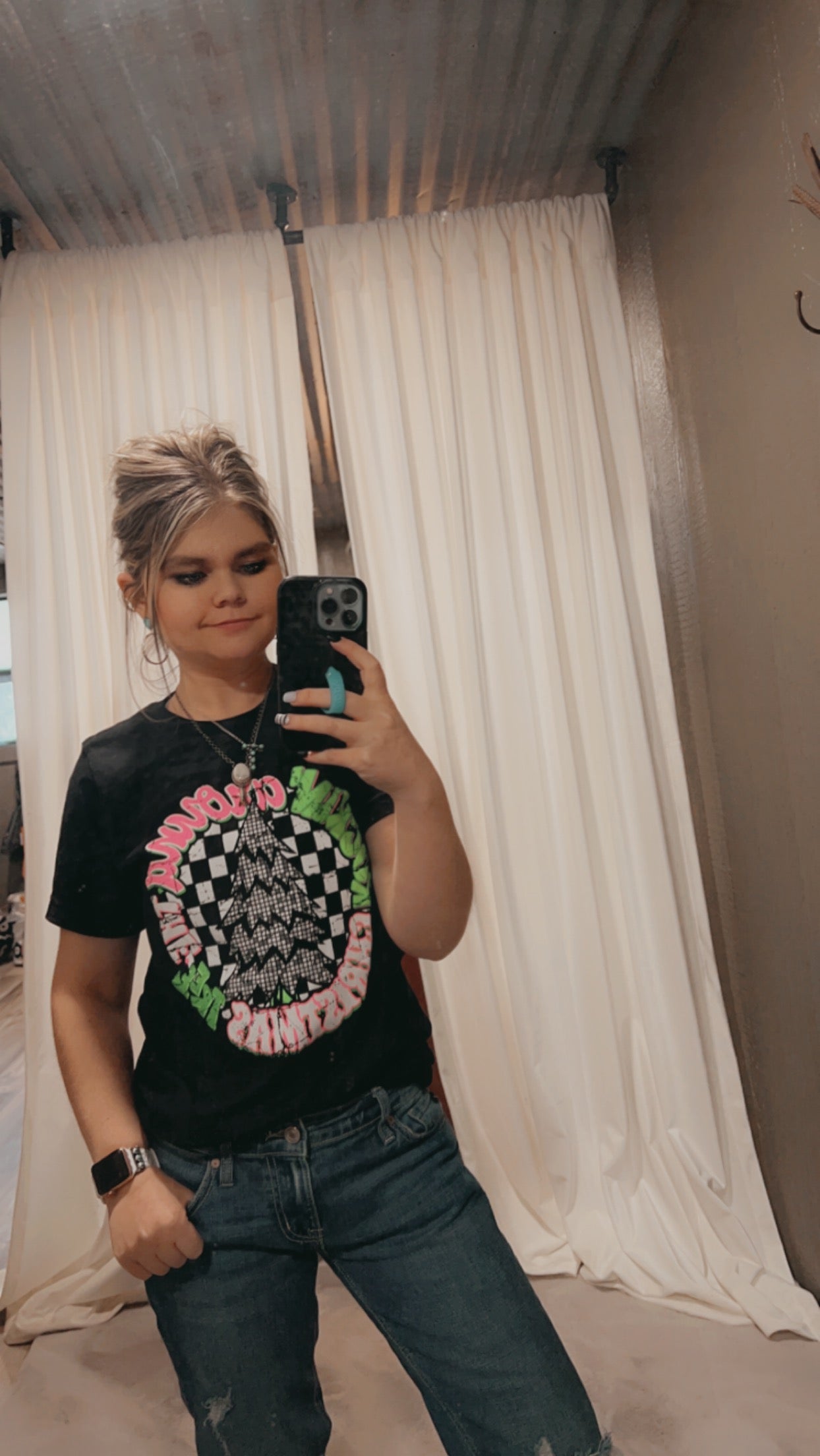 Rocking around the Christmas Checkered tee