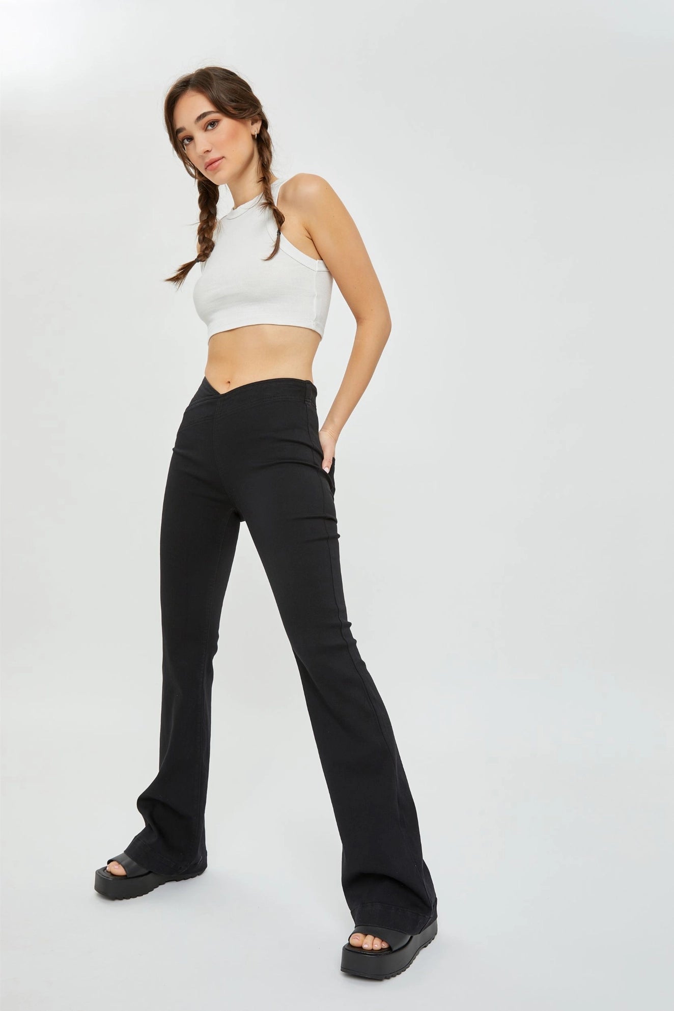 Overlapped Waist Band Pull On Flare cello jeans