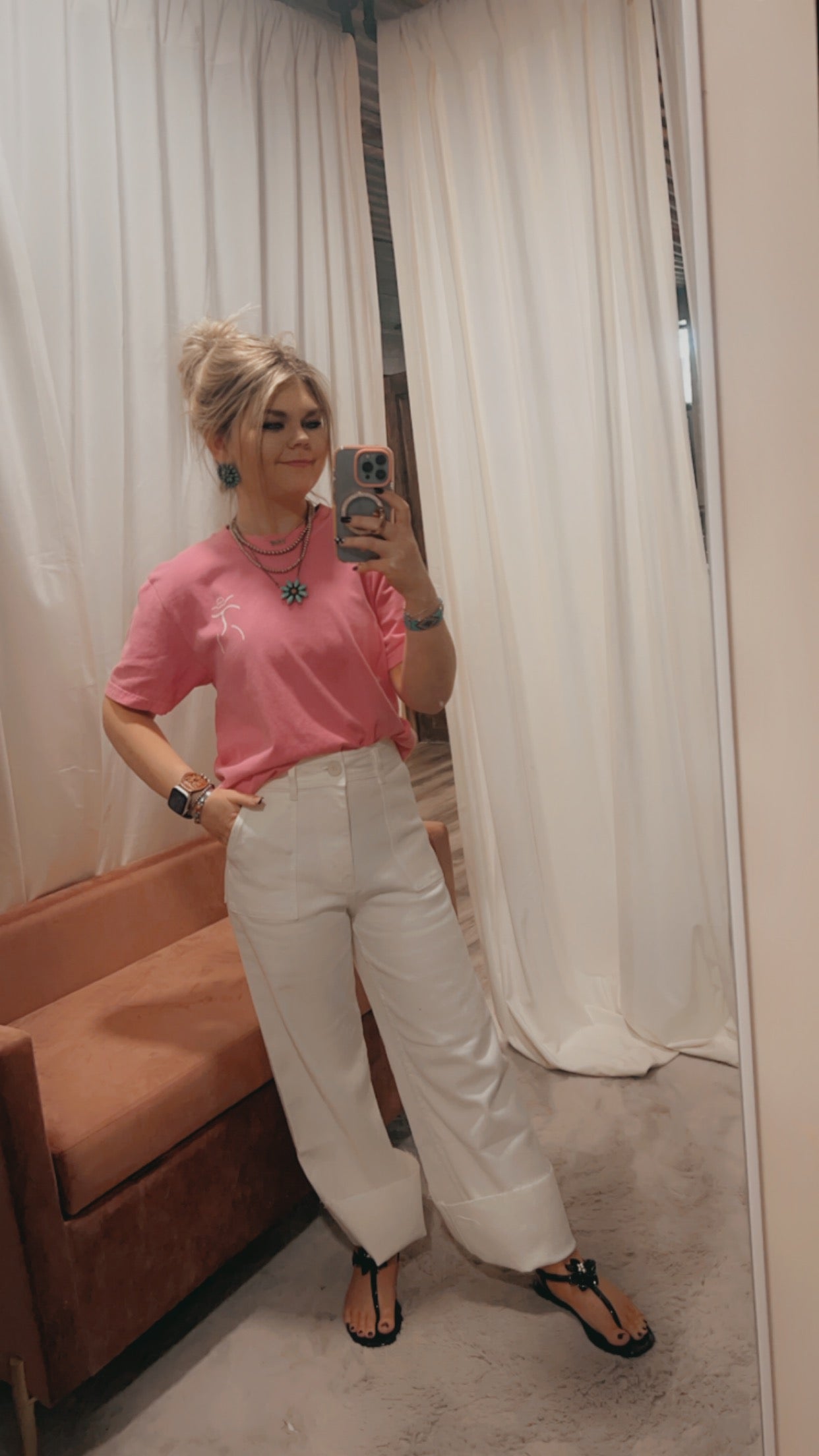 Dye Wash Cotton Stretch Wide Leg Pants