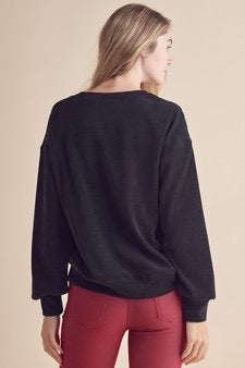 LY Women's Relaxed Ribbed Corduroy Long Sleeve Top