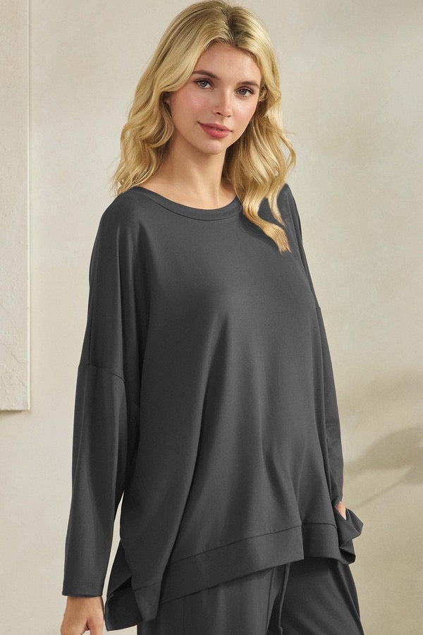 LY Women's Peach Skin Long Sleeve Relaxed Fit Top