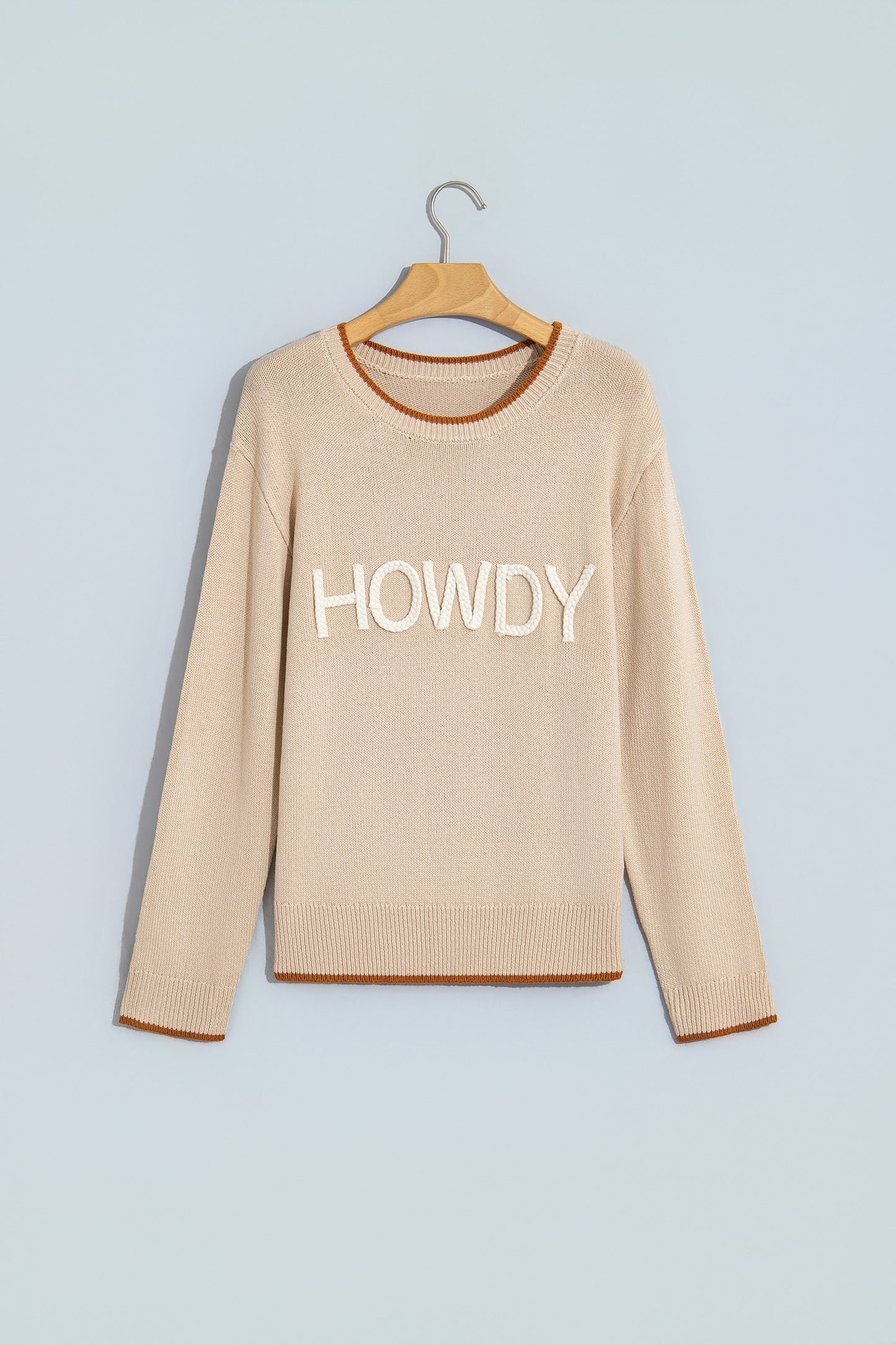 Parchment Corder HOWDY Letter Graphic Crew Neck Relaxed Sweater