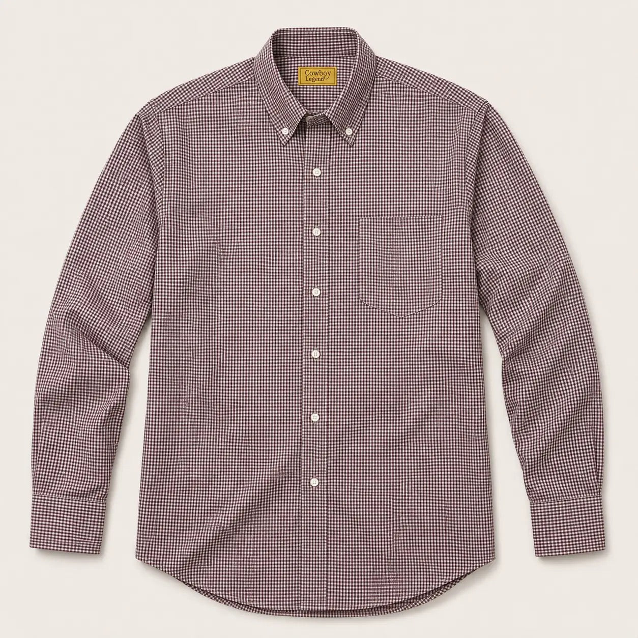 Men’S Burgundy Check Long Sleeve Cowboy Western Button Down Shirt