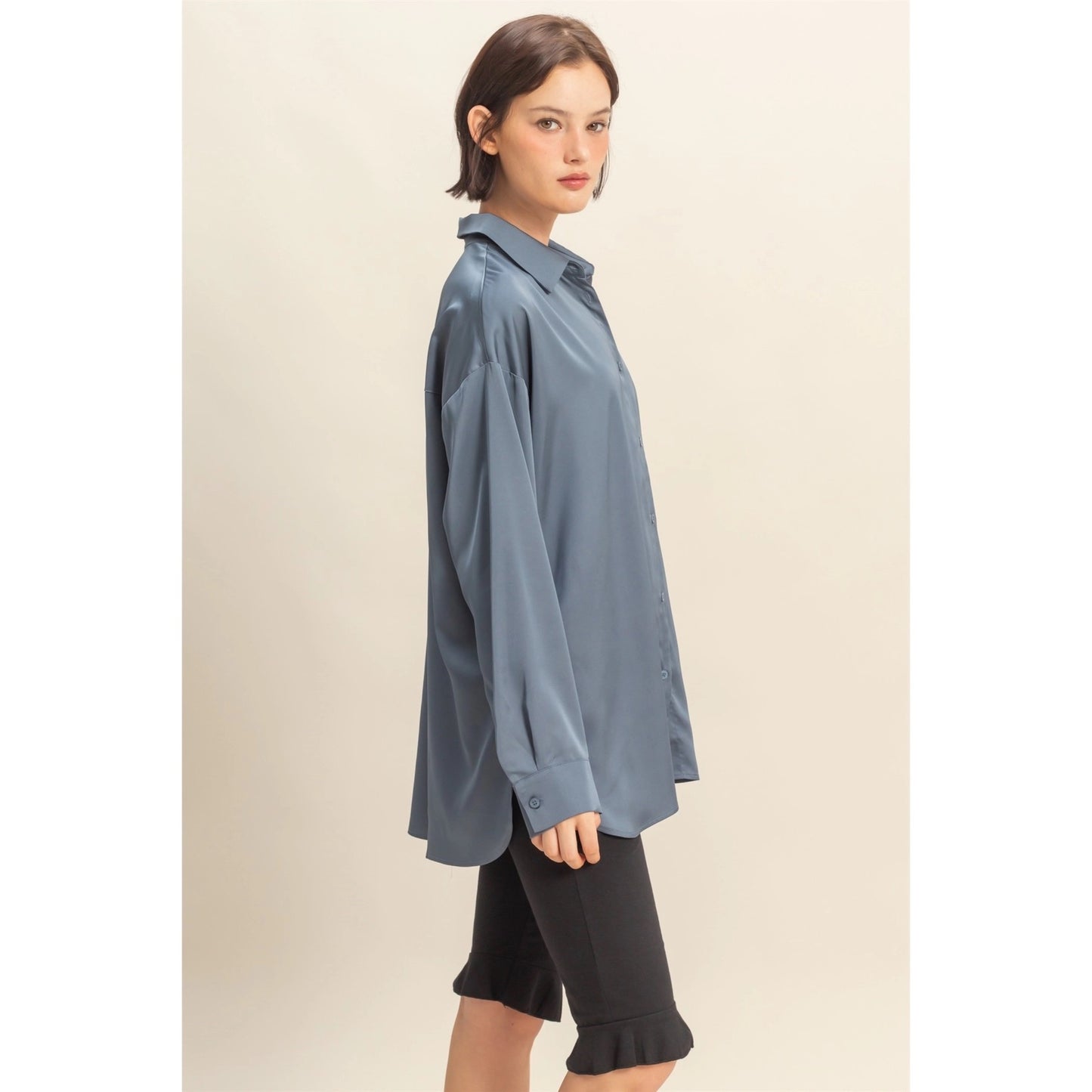 Long Sleeve Oversized Satin Shirt