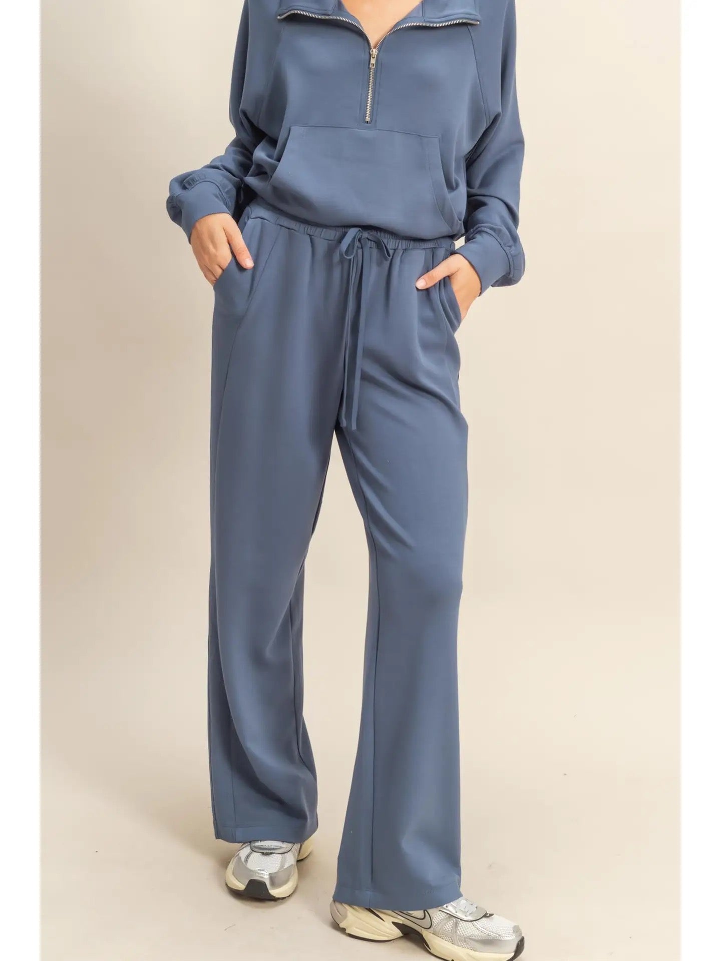Scuba High-Waist Wide-Leg Drawstring Sweatpants