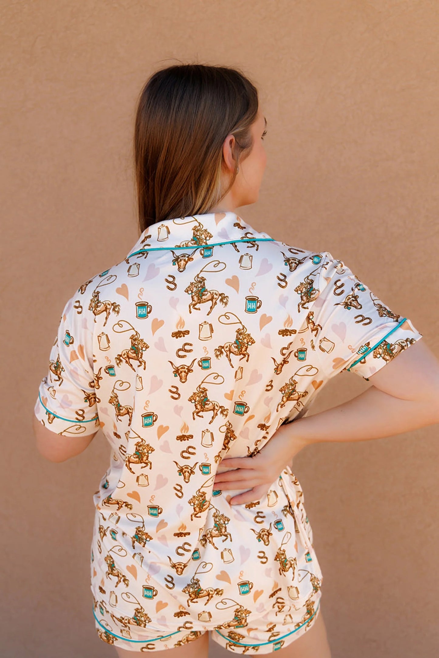 Howdy Hanny Coffee Cowgirl Pajama Set