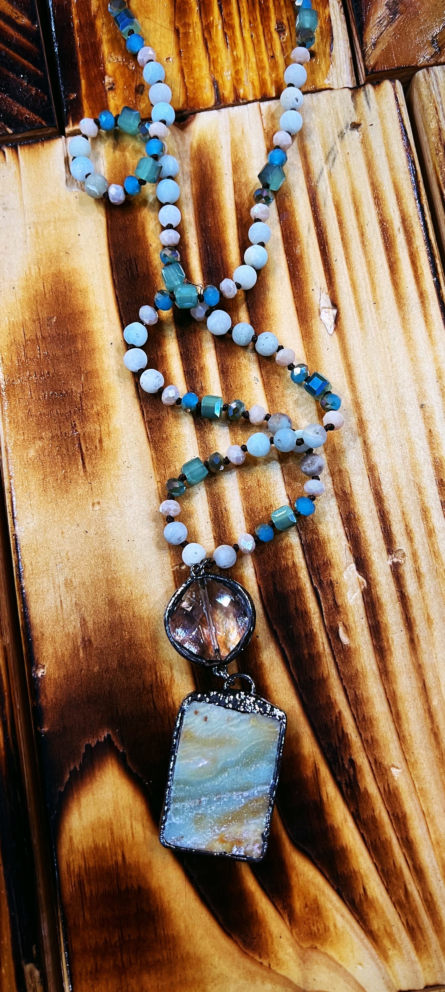 Long Beaded Necklace with Pendant
