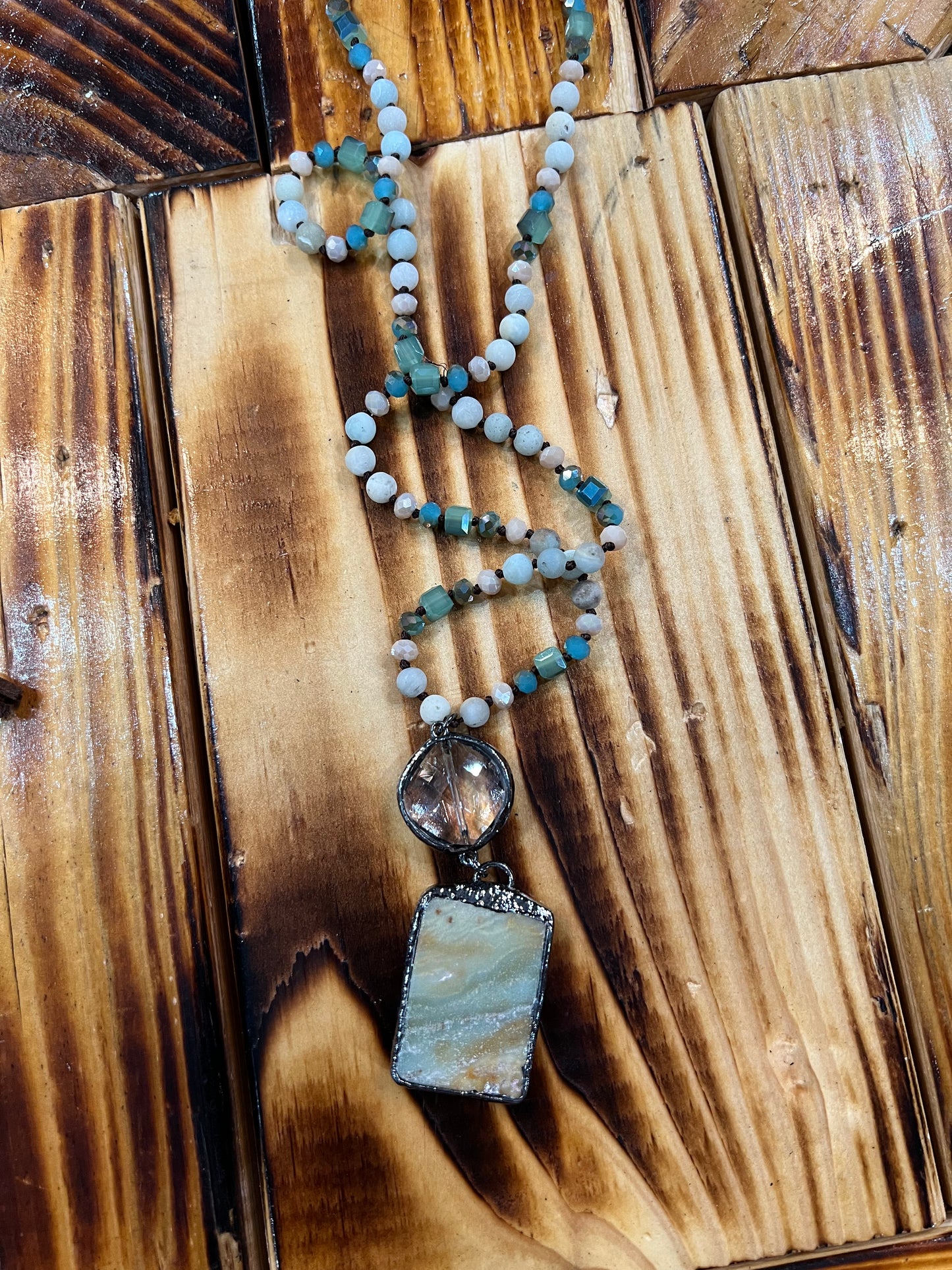 Long Beaded Necklace with Pendant