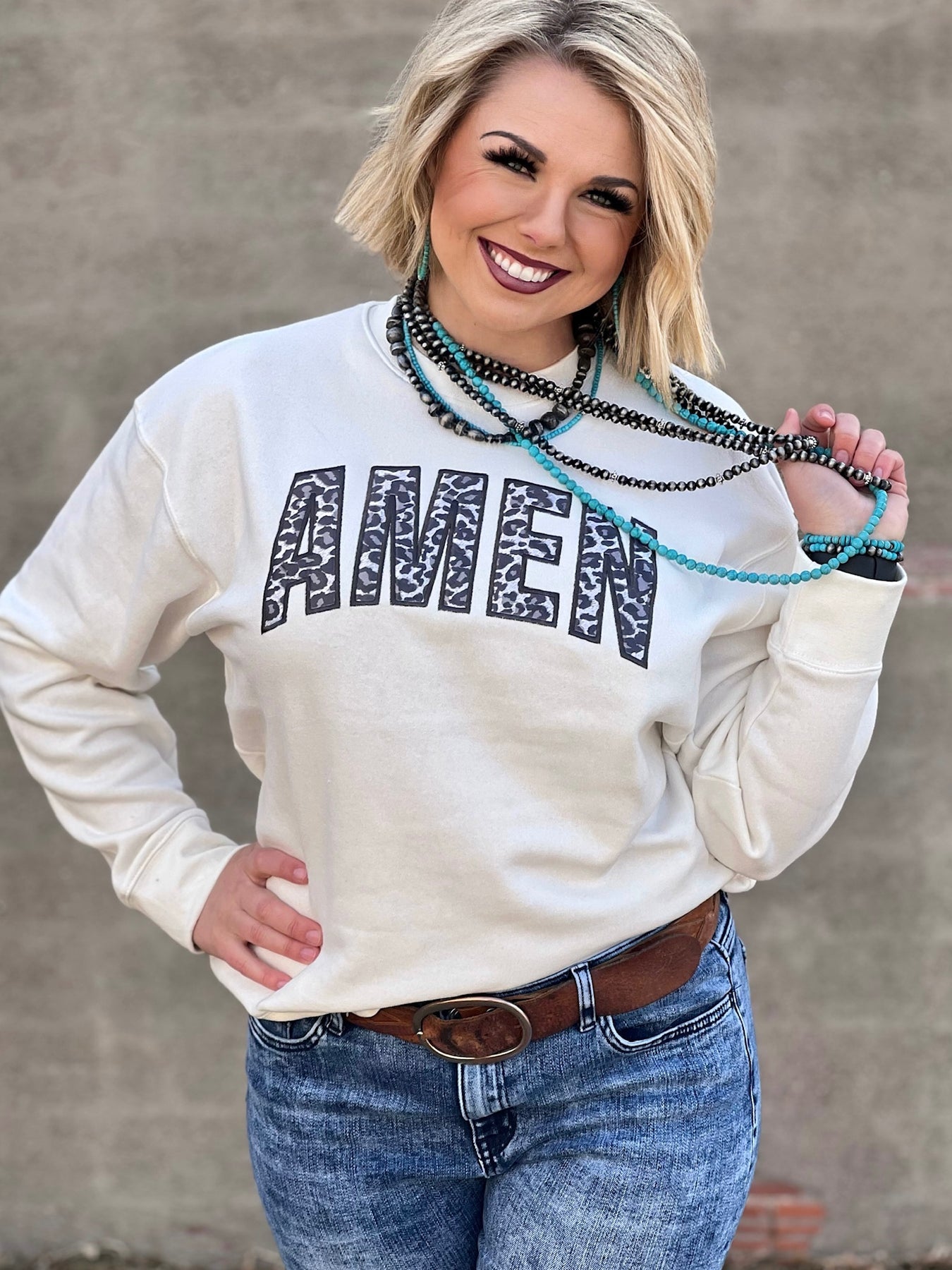 Leopard amen sweat shirt