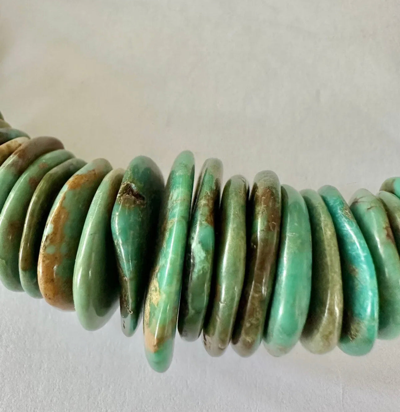 AUTHENTIC HANDMADE Vintage Navajo Pearls and Turquoise Graduated Saucer & Sterling Silver Bead Necklace 18”L