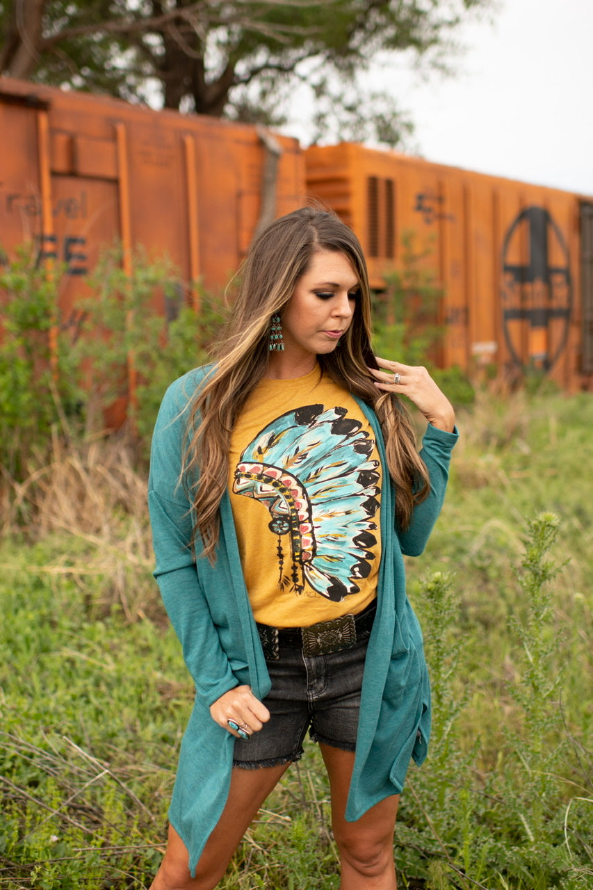 Yellow headdress with multicolor ink t-shirt Texas True