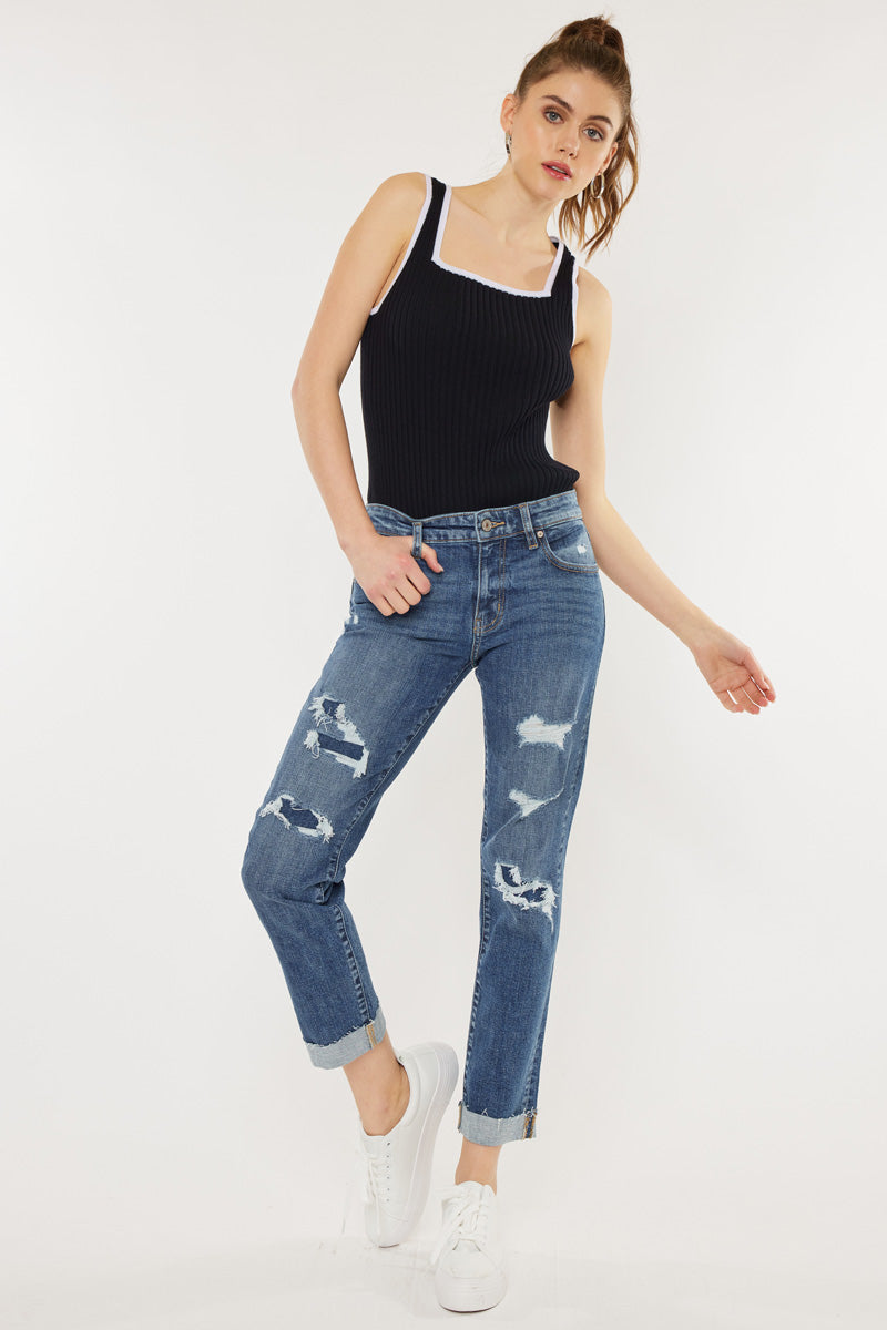 KanCan NINA MID RISE SLIM BOYFRIEND JEANS