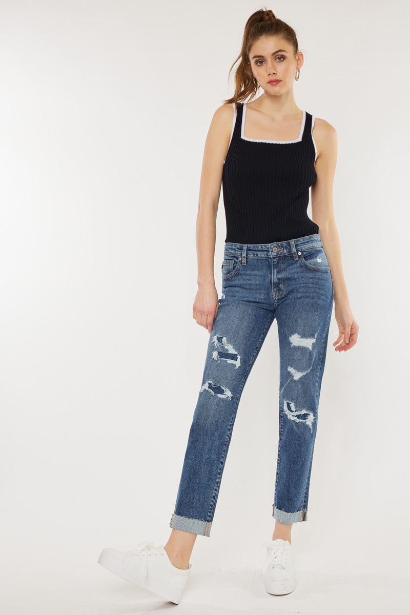 KanCan NINA MID RISE SLIM BOYFRIEND JEANS