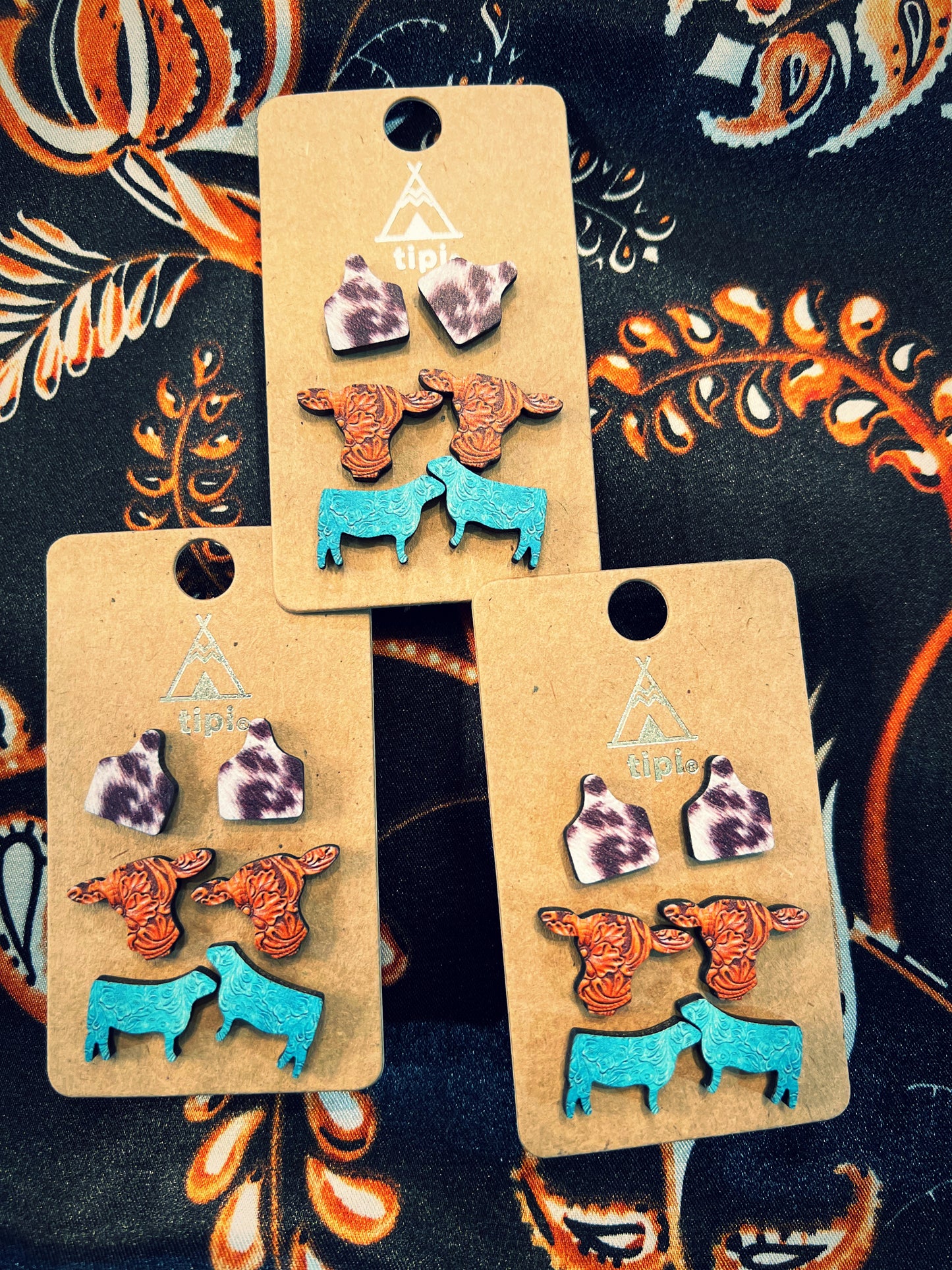Ear tag cow sealer leopard earrings