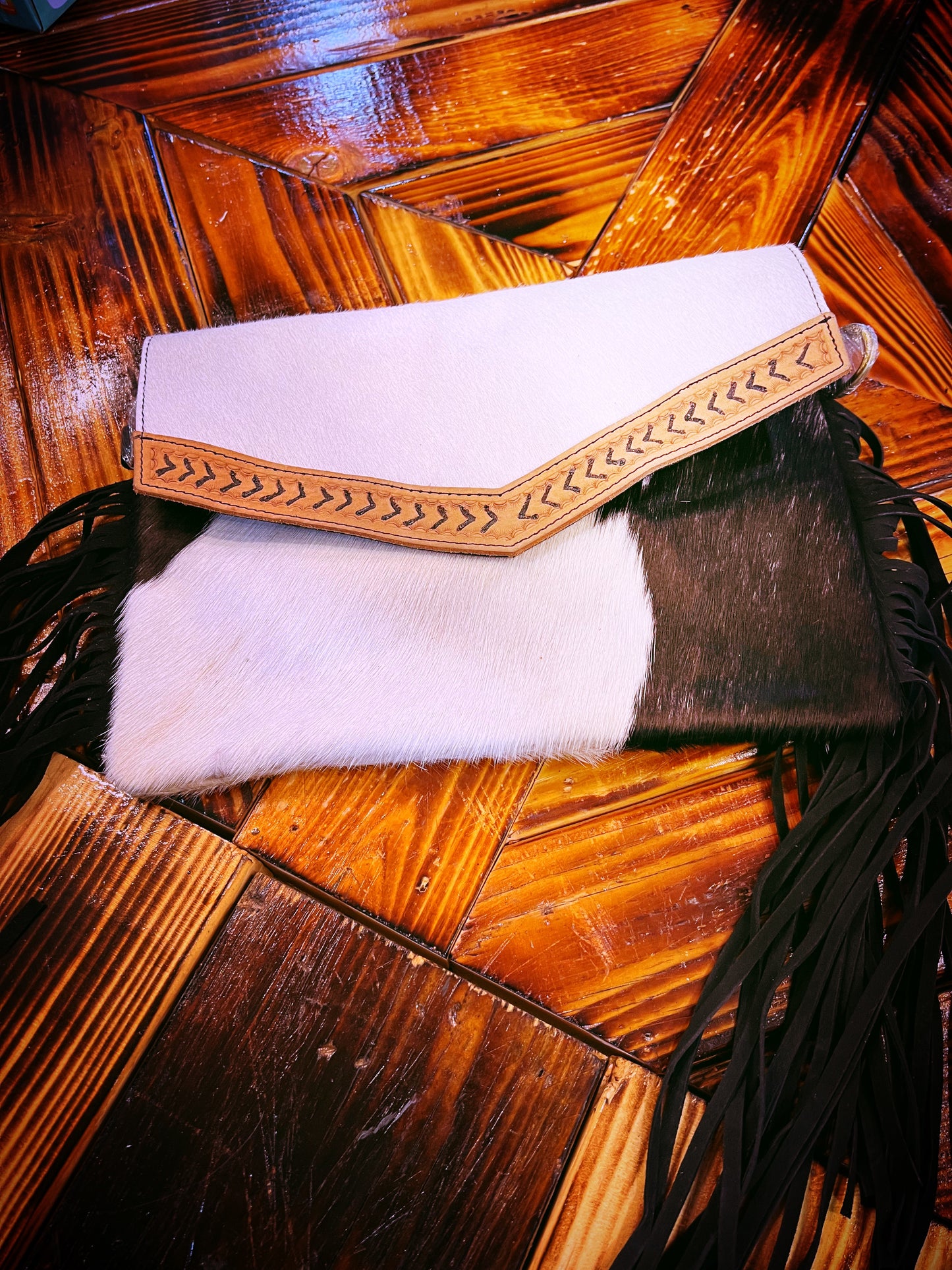 Cowhide leather Clutch with fringe