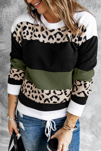 Green knit leopard sweater