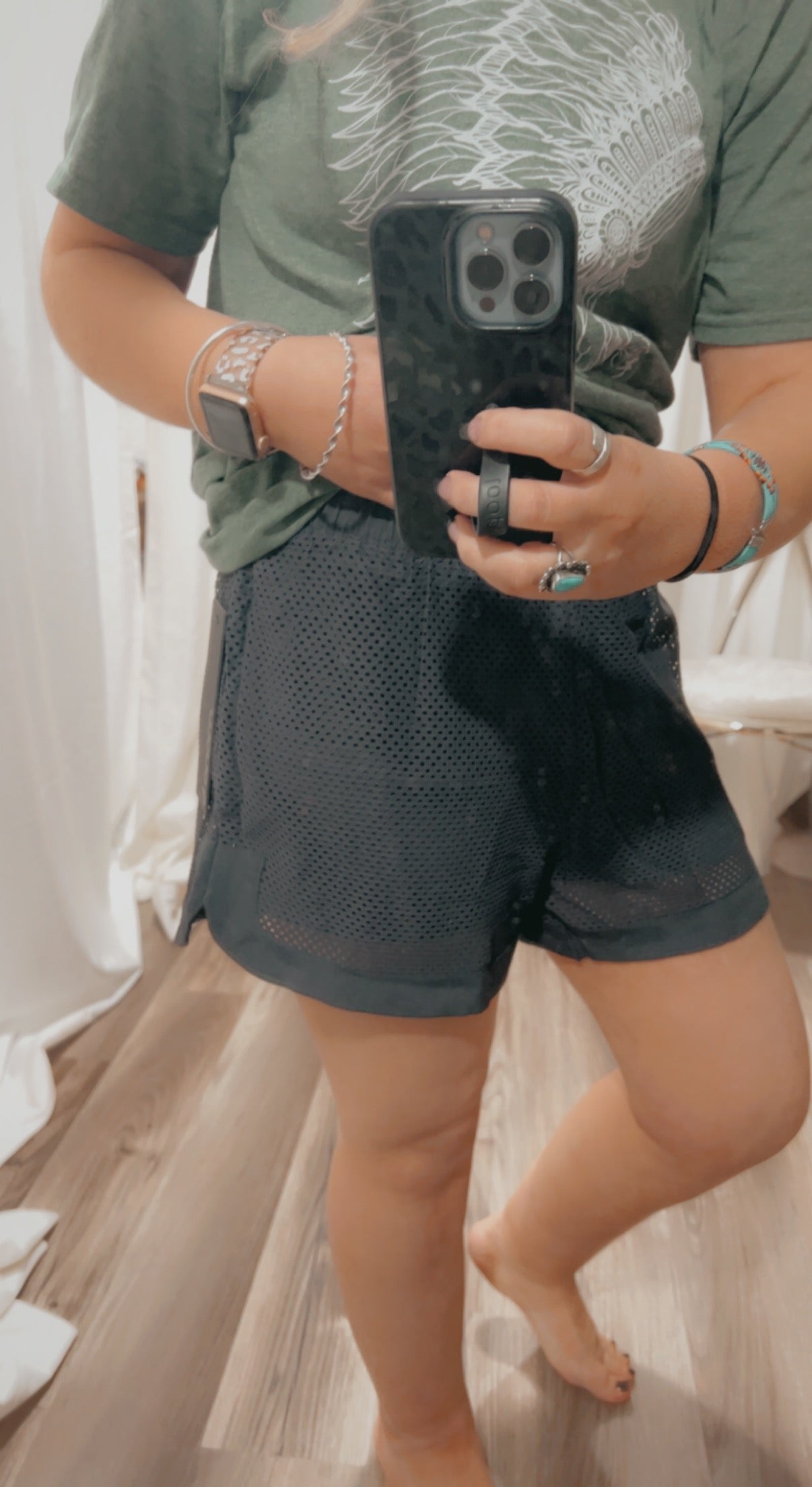 Perforated Mesh Lined Active Shorts Charcoal