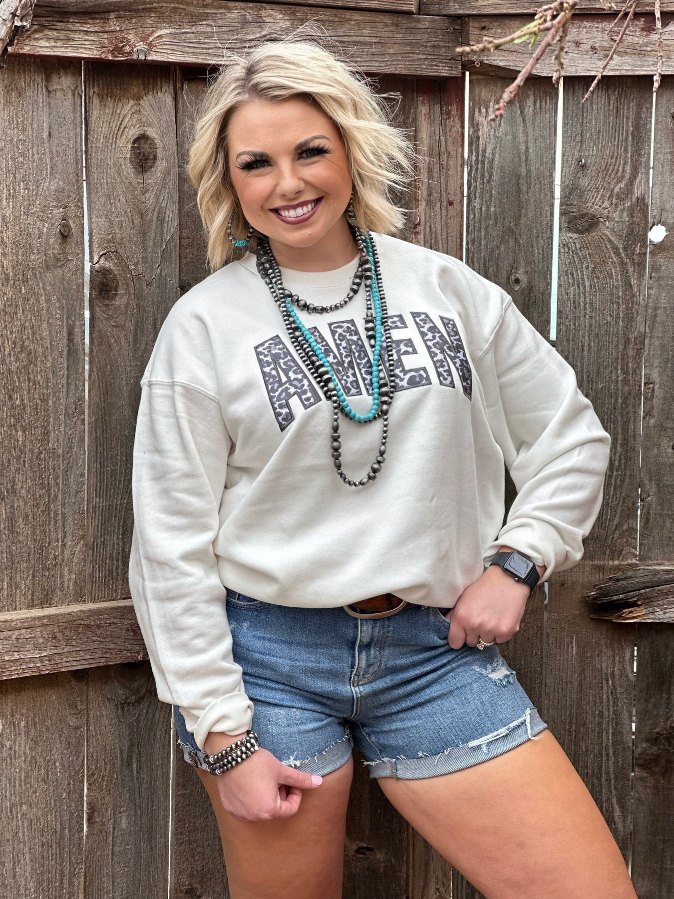 Leopard amen sweat shirt