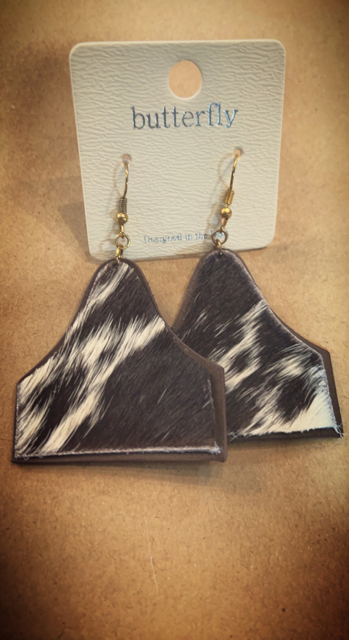 Cowhide ear tag earrings