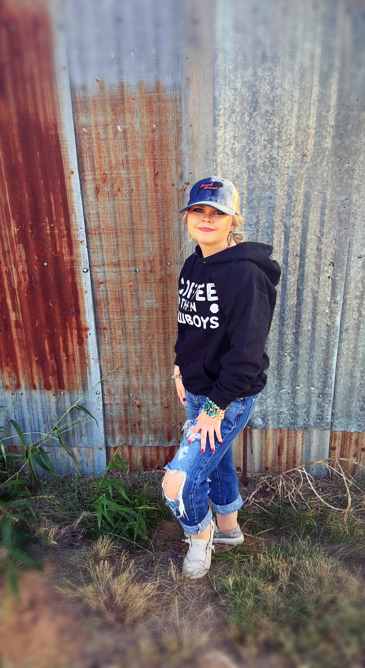 Coffee then Cowboys Hoodie with drawstring