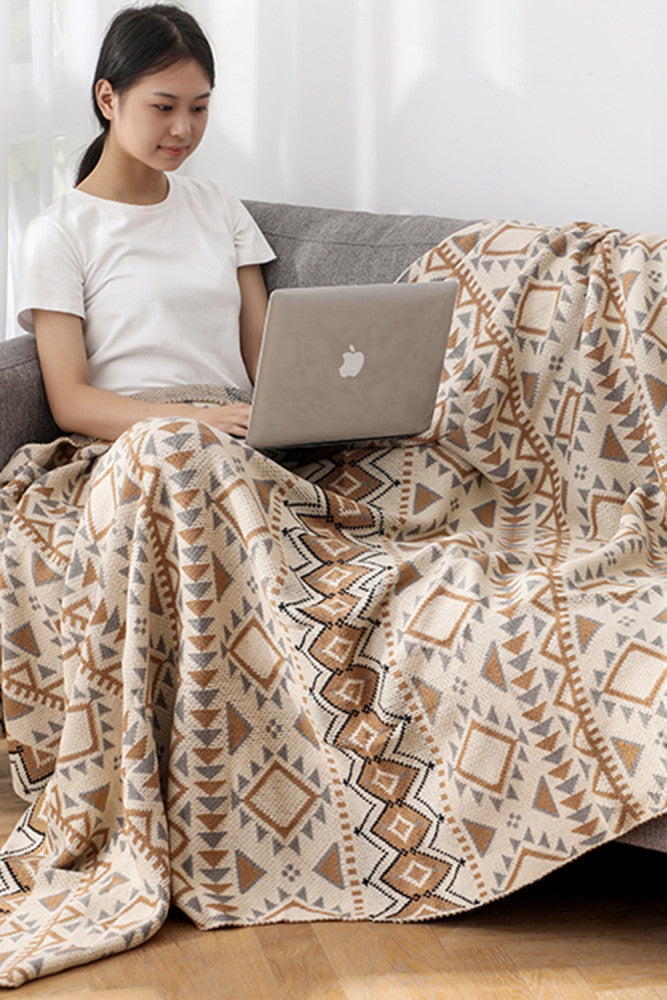 LumiSyne Knitted Throw Blanket Vintage Tassel Bohemian Geometric Pattern Cozy Throws Blanket