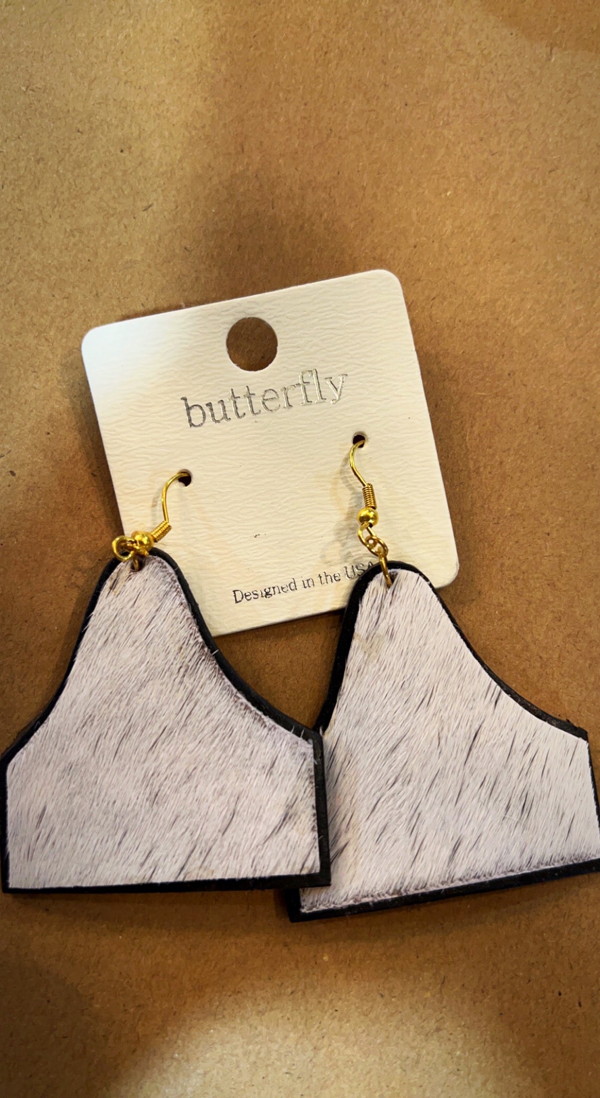 Cowhide ear tag earrings
