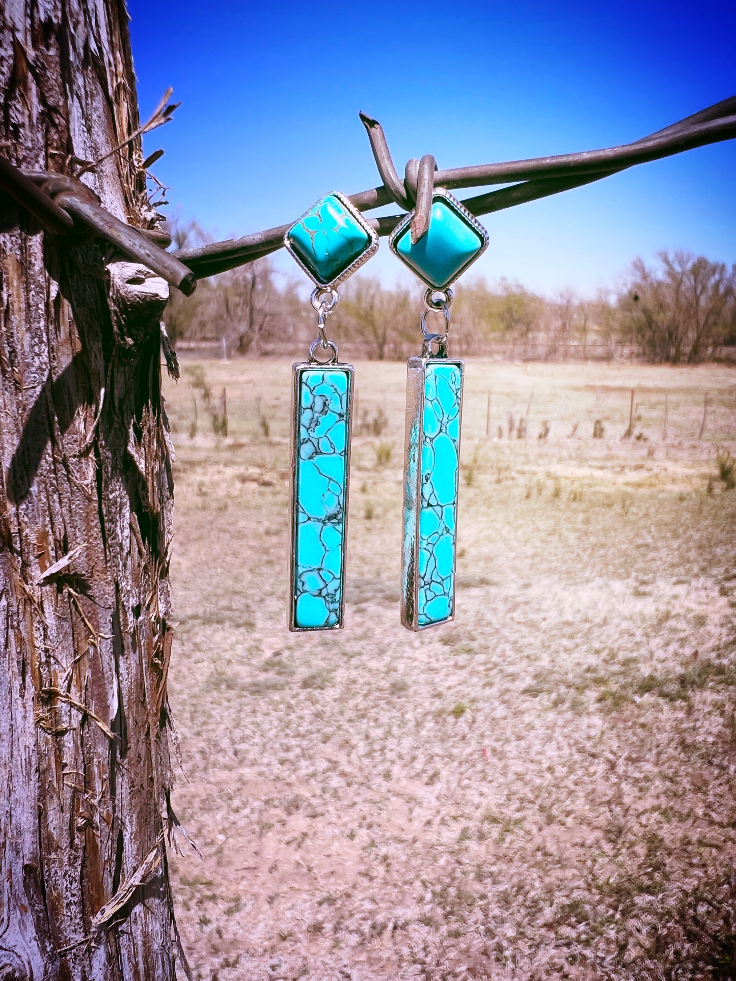 Faux Caraway stream dangle earrings turquoise