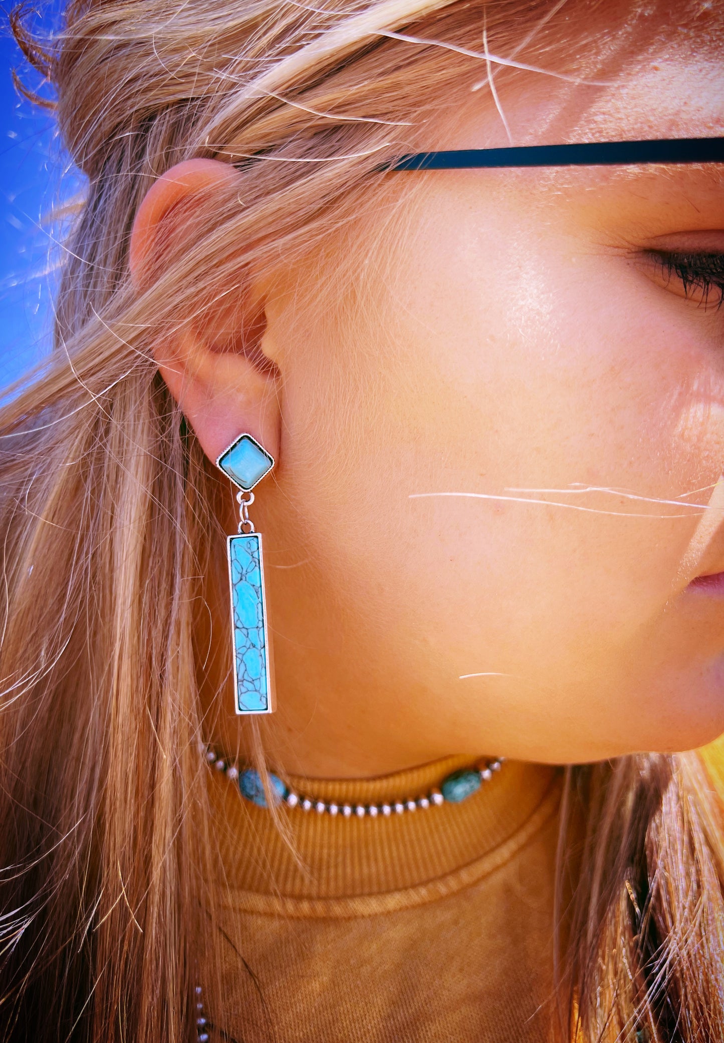 Faux Caraway stream dangle earrings turquoise