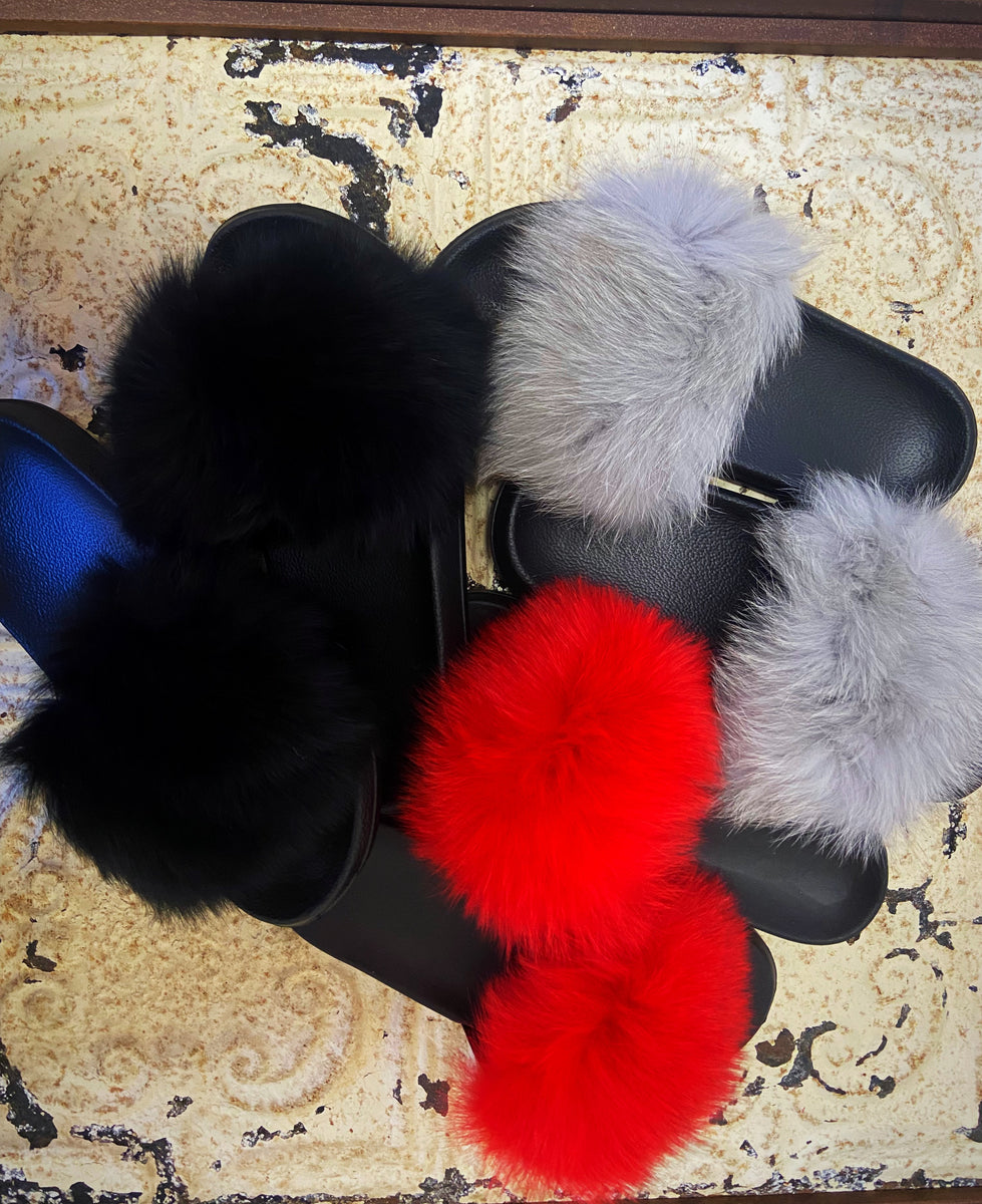 Rabbit Fur Slides Floatin T Boutique