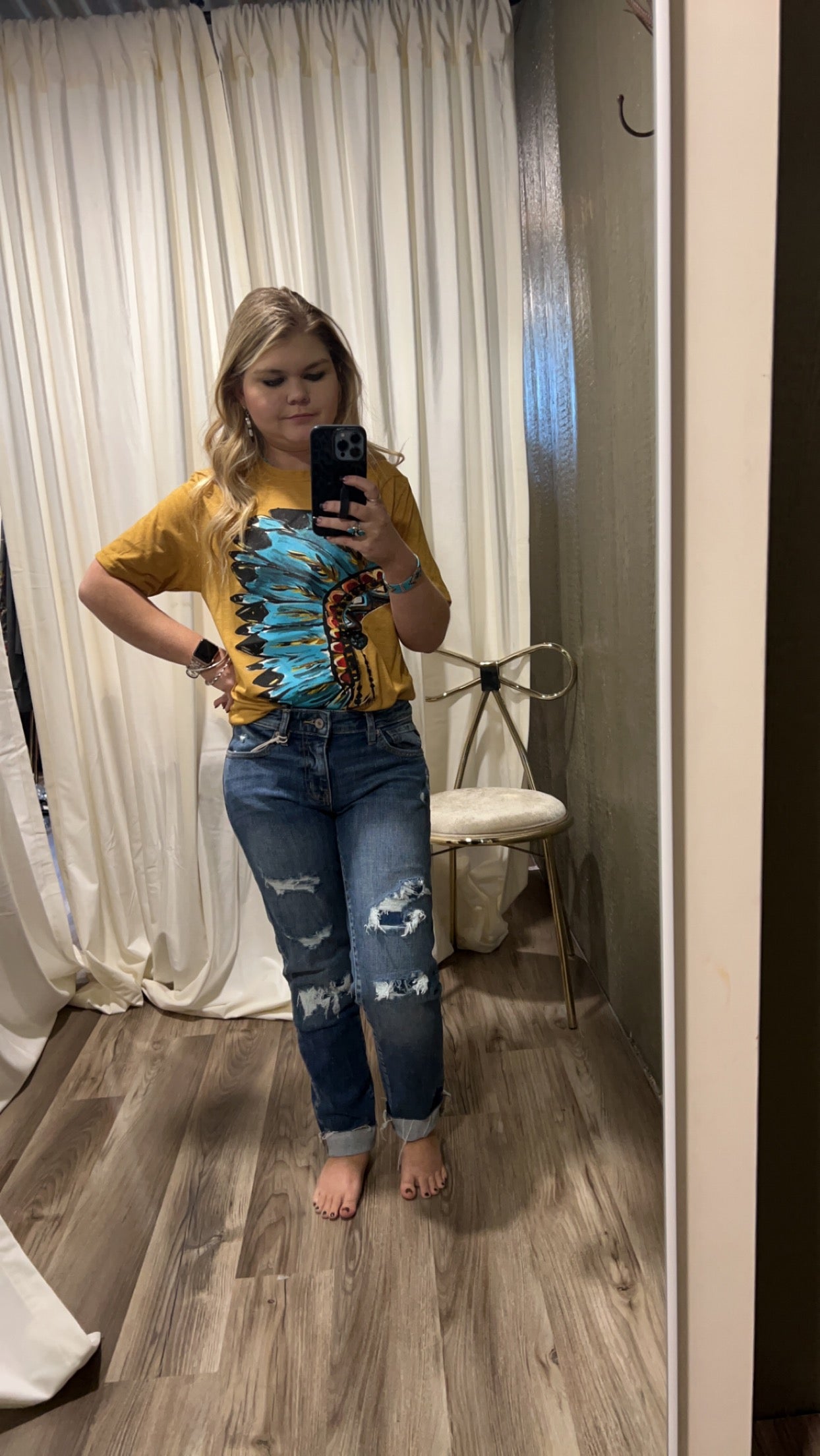 Yellow headdress with multicolor ink t-shirt Texas True