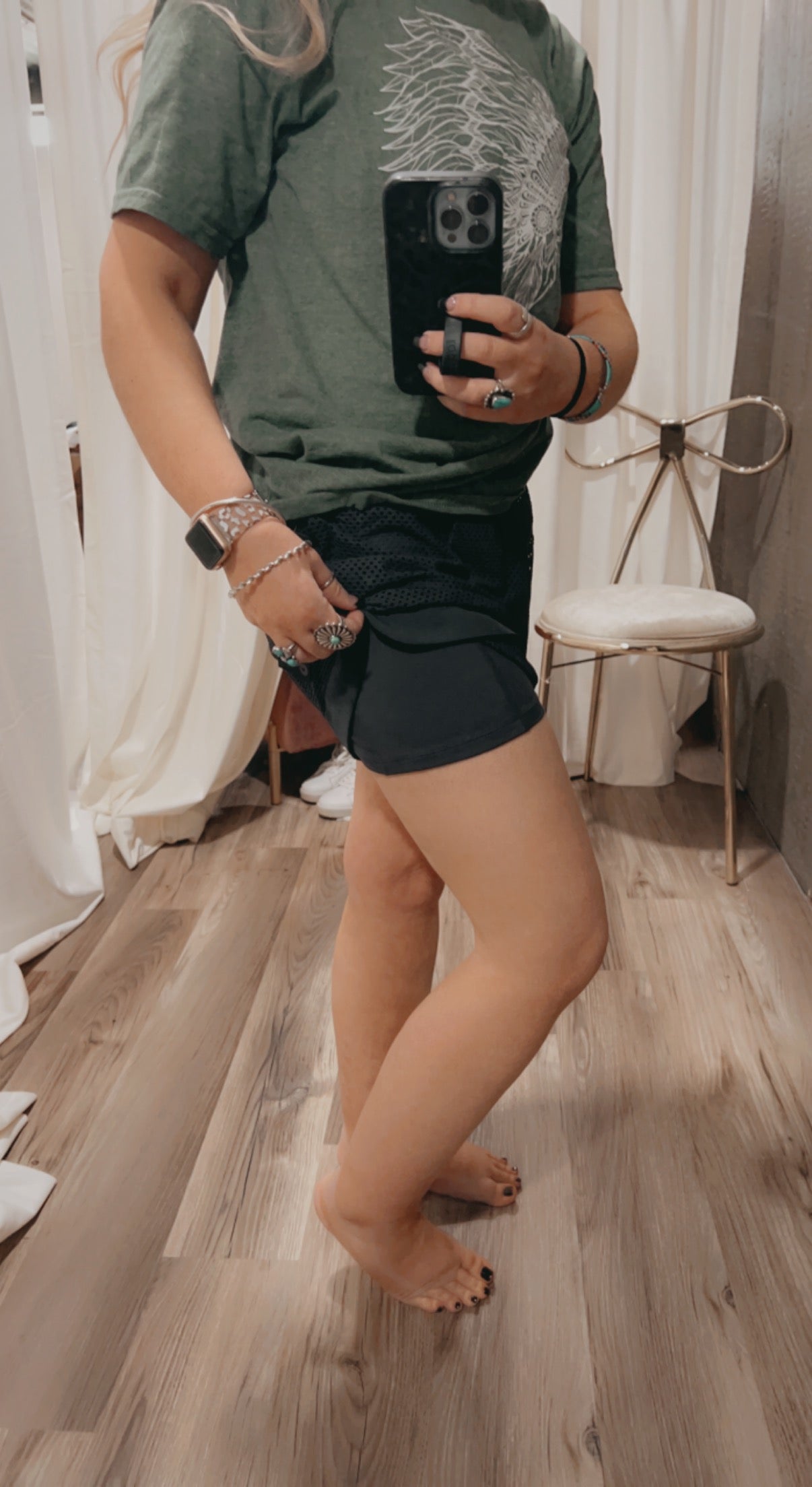 Perforated Mesh Lined Active Shorts Charcoal