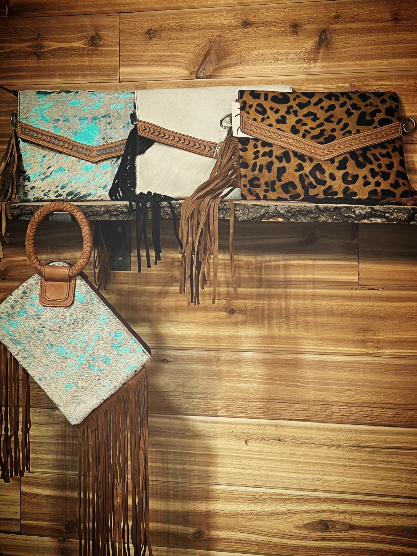 Cowhide leather Clutch with fringe