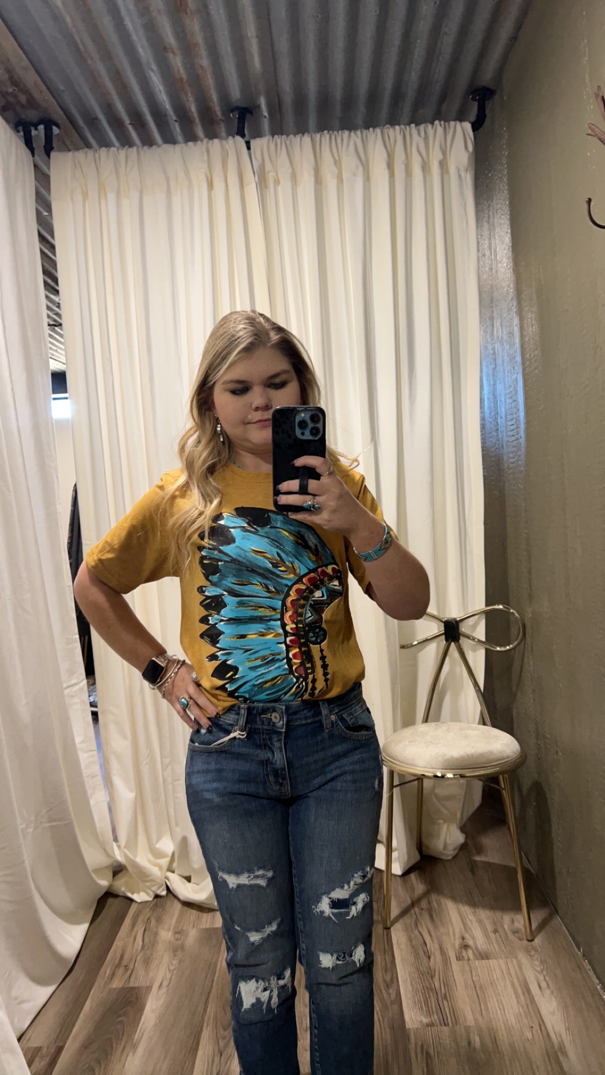 Yellow headdress with multicolor ink t-shirt Texas True